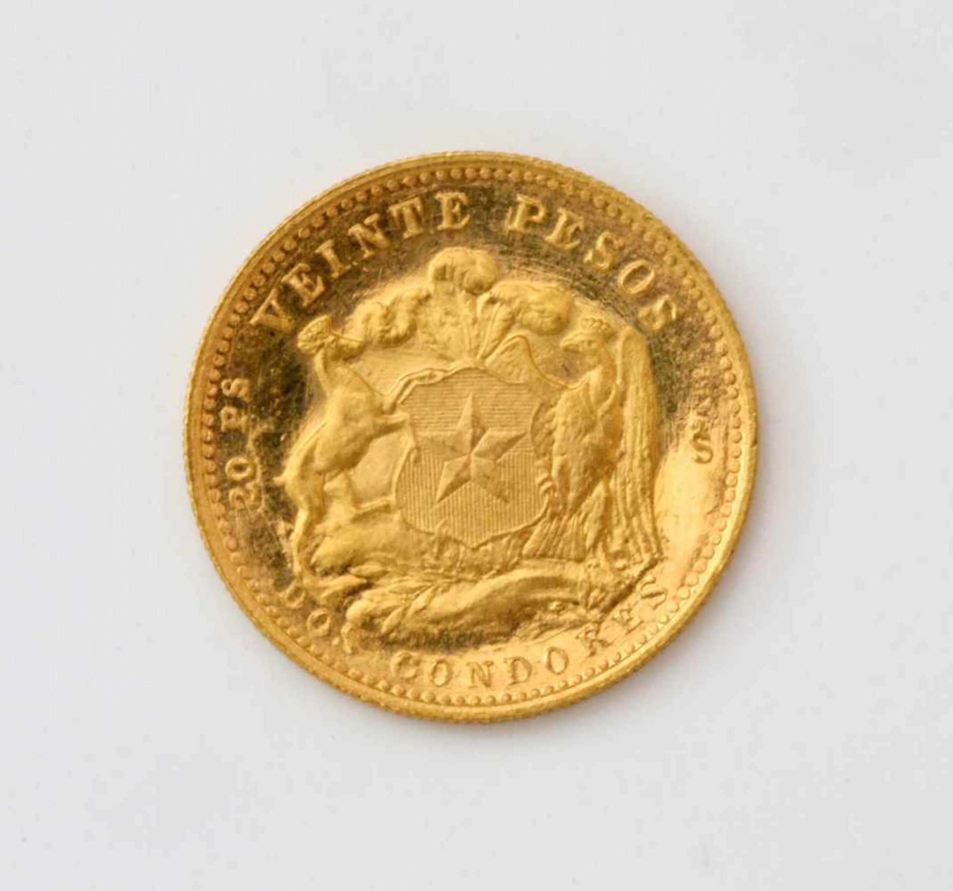 Goldmünze - Chile - 20 Pesos Zustand vz, 900er Gold, 1961. Gewicht: 4,0 g. - Bild 2 aus 3