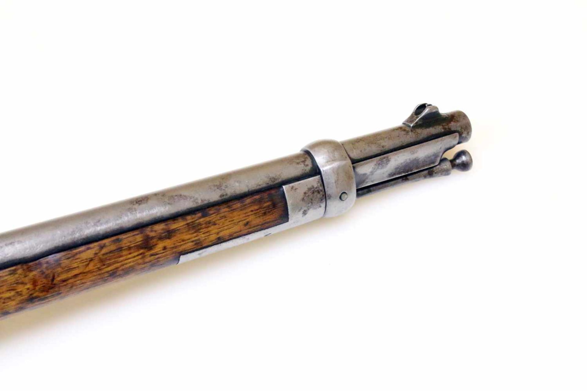 Karabiner Martini-Henry 1887 Glatter Lauf im Cal. .450, partiell narbig, Standvisier. Laufansatz - Bild 4 aus 11