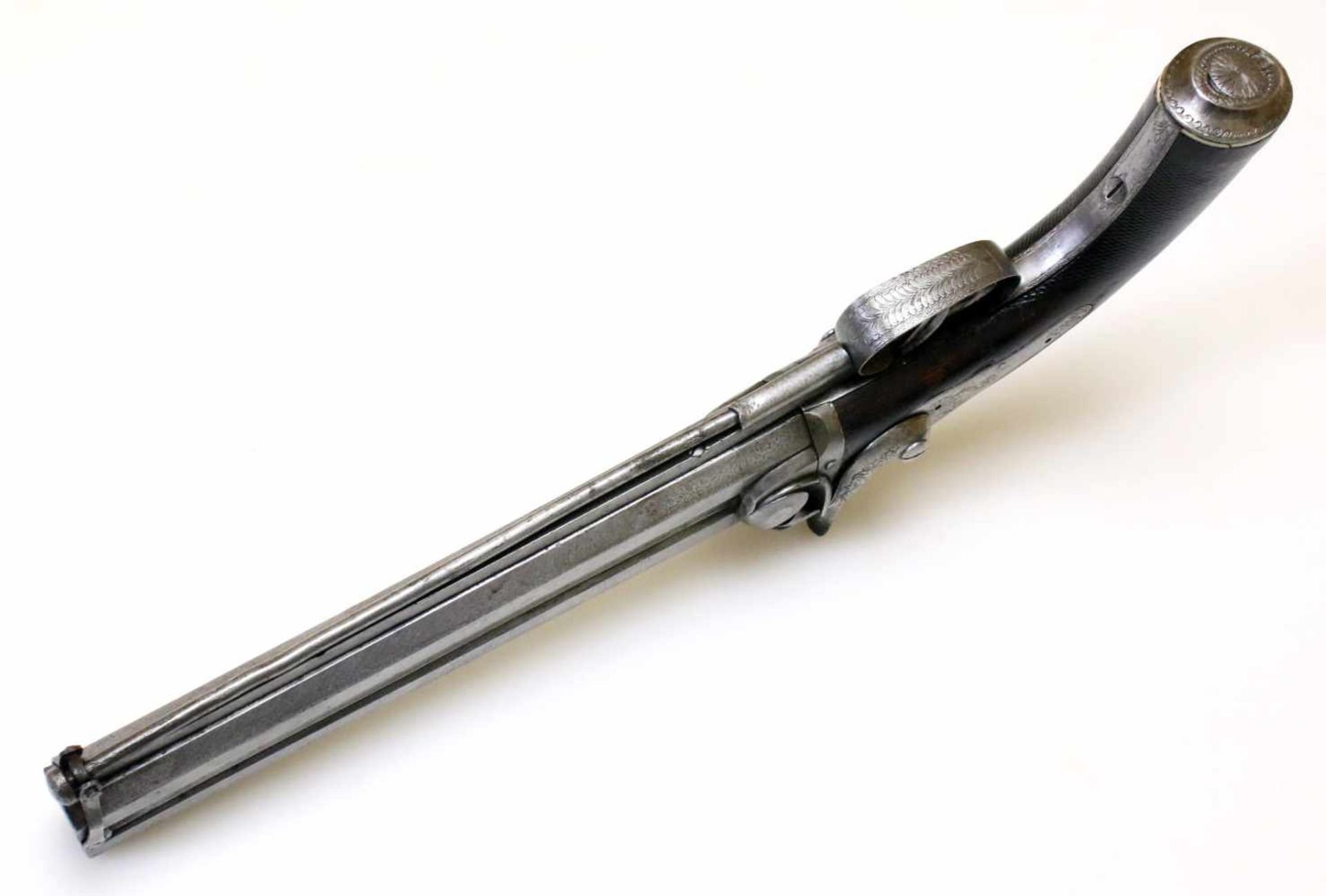 Doppelläufige Perkussionspistole - England um 1850 Cal. 14mm Perk., Zustand 2. Zwei übereinander - Bild 9 aus 15