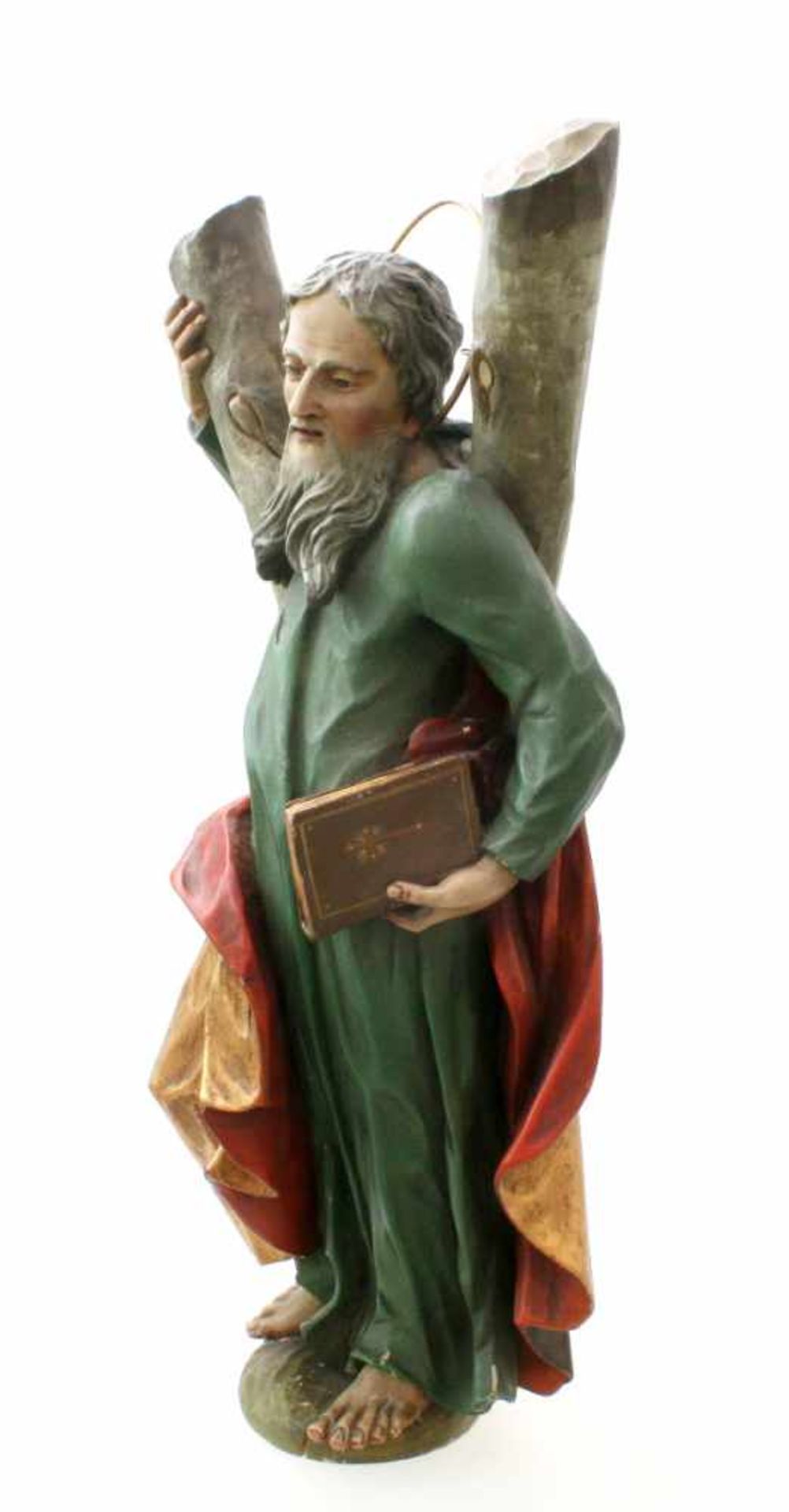 Große Holzfigur - Heiliger Andreas Feine, detaillierte Schnitzerei, im Rücken zwei gekreuzte - Bild 2 aus 6