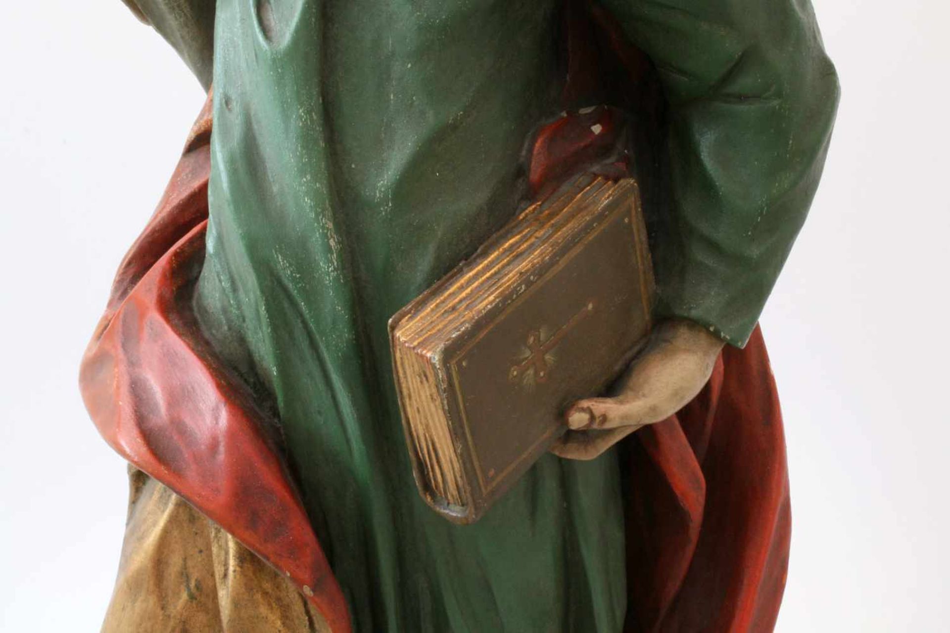 Große Holzfigur - Heiliger Andreas Feine, detaillierte Schnitzerei, im Rücken zwei gekreuzte - Bild 6 aus 6