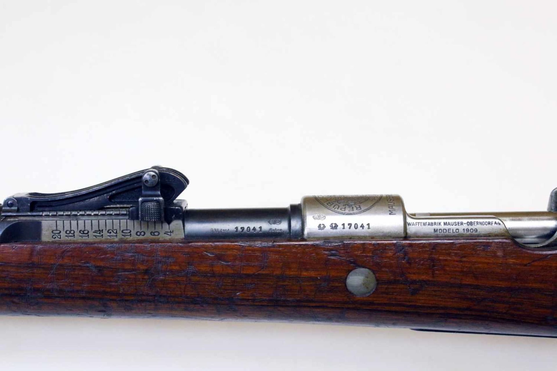 Mausergewehr M1909 Peru Cal. 7,65 x 53mm, Lauf rauh, narbig. Auf der Hülse das peruanische Wappen - Bild 11 aus 16
