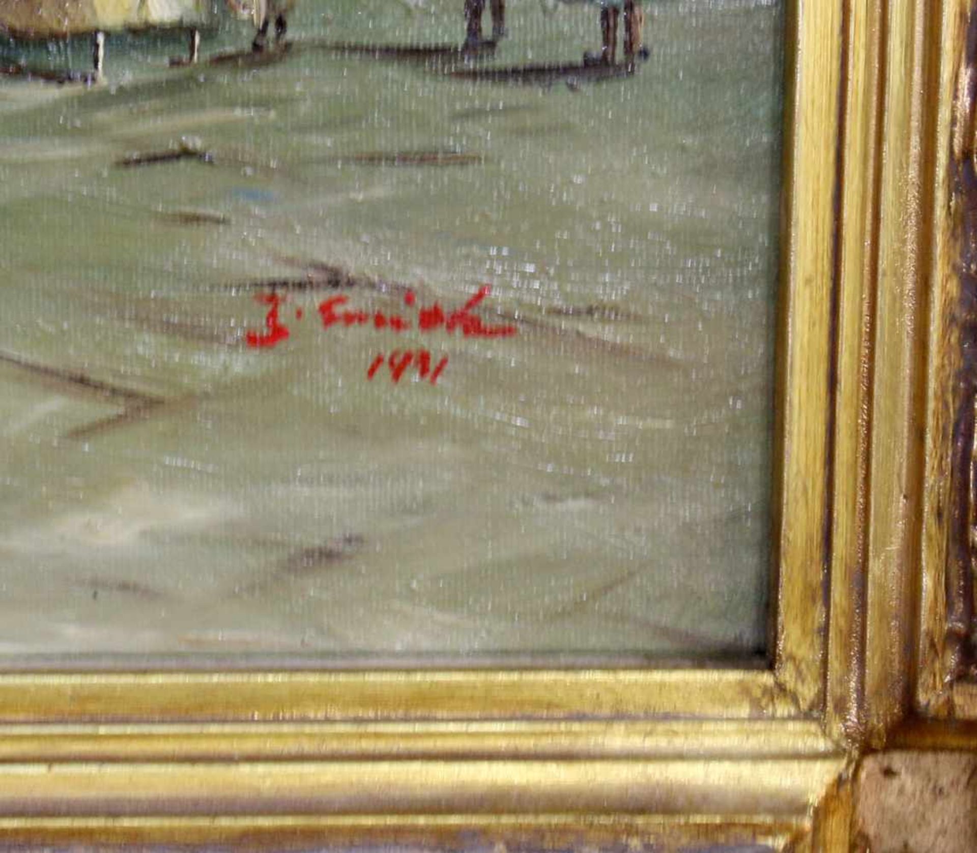 "Venezianischer Palast" - unleserlich signiert Öl auf Leinwand, feine detaillierte Malerei, - Bild 3 aus 3