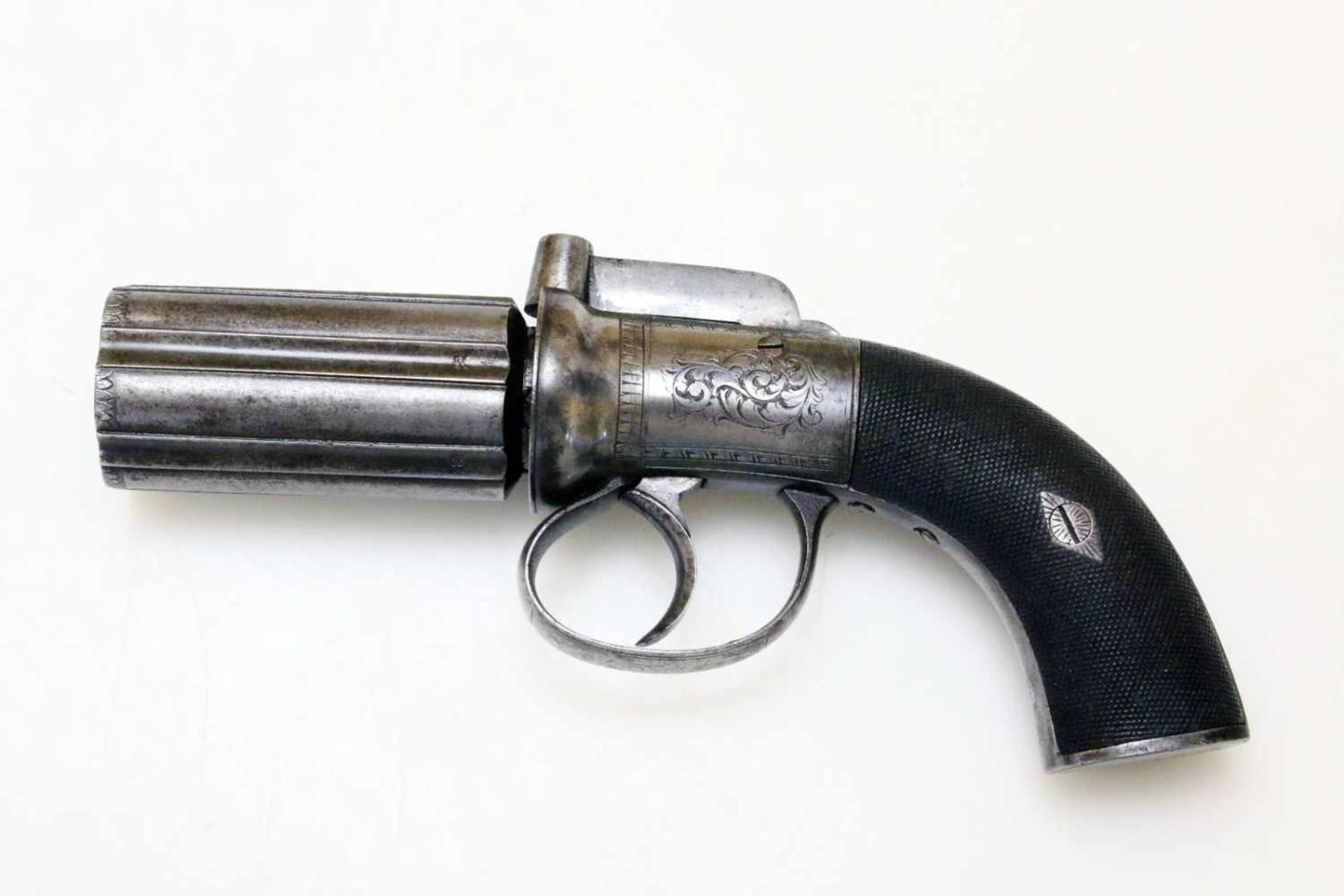 Bündelrevolver - Mod. Allens Patent um 1850 (England) im Kasten Cal. 9mm Perk., (wohl .36), - Bild 4 aus 8