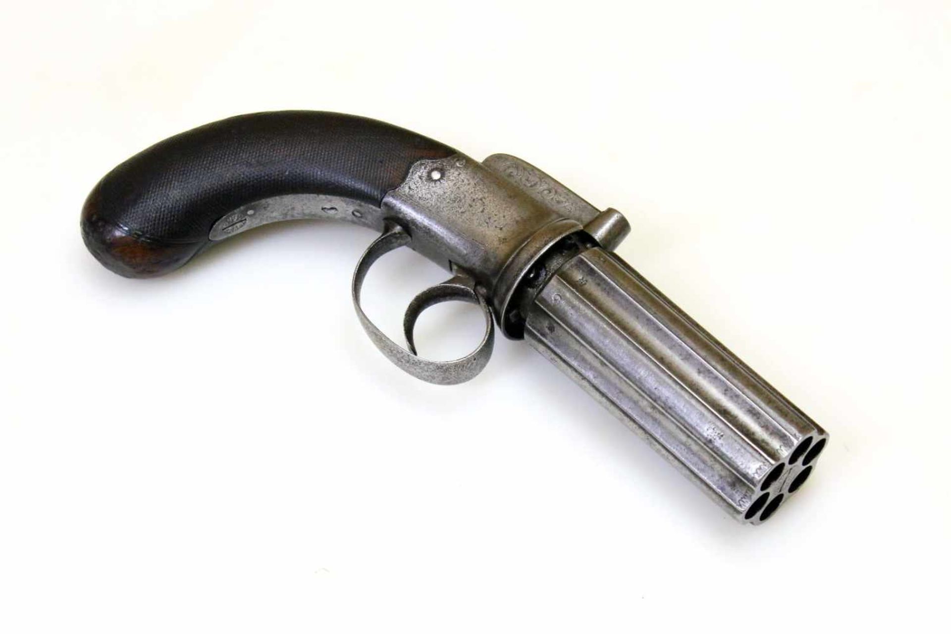 Bündelrevolver - Clough & Son, Bath um 1858 Cal. 9,3mm Perk. (wohl .380), Zustand 2-. 6- - Bild 2 aus 8