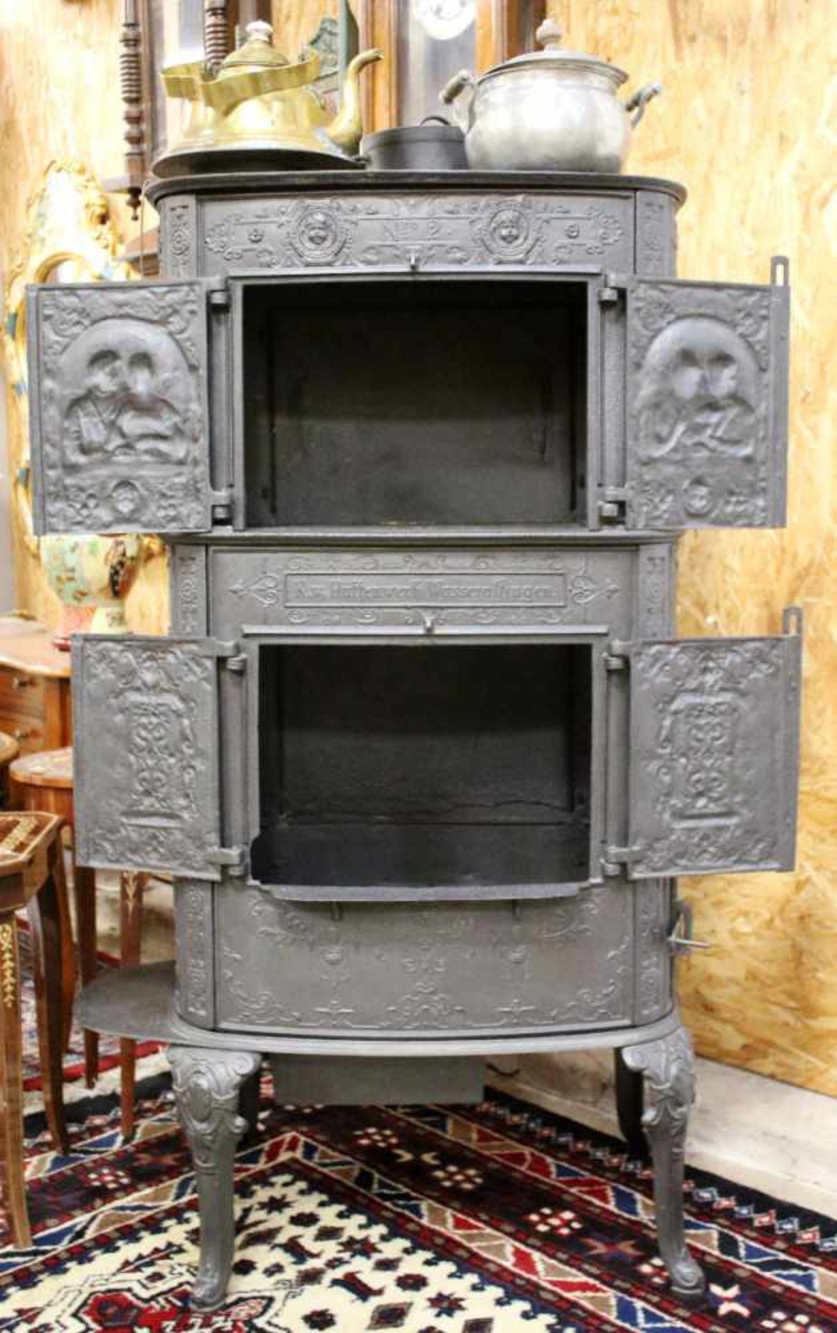 Gusseiserner Ofen - Hüttenwerk Wasseralfingen - Jugendstil Dekoratives Stück, restaurierter Zustand, - Bild 6 aus 9