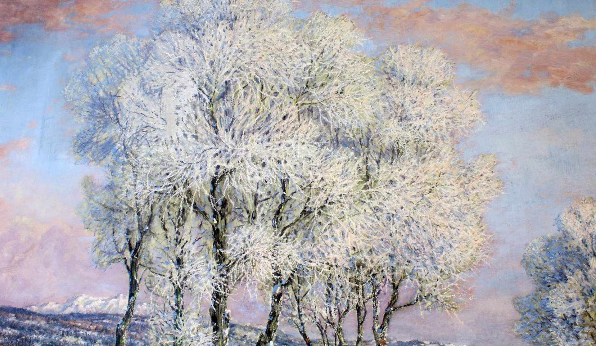 "Winterlandschaft am Fluss" - Robert Büchtger (1862-1951) Öl auf Leinwand, ansprechendes Flusstal, - Bild 5 aus 6