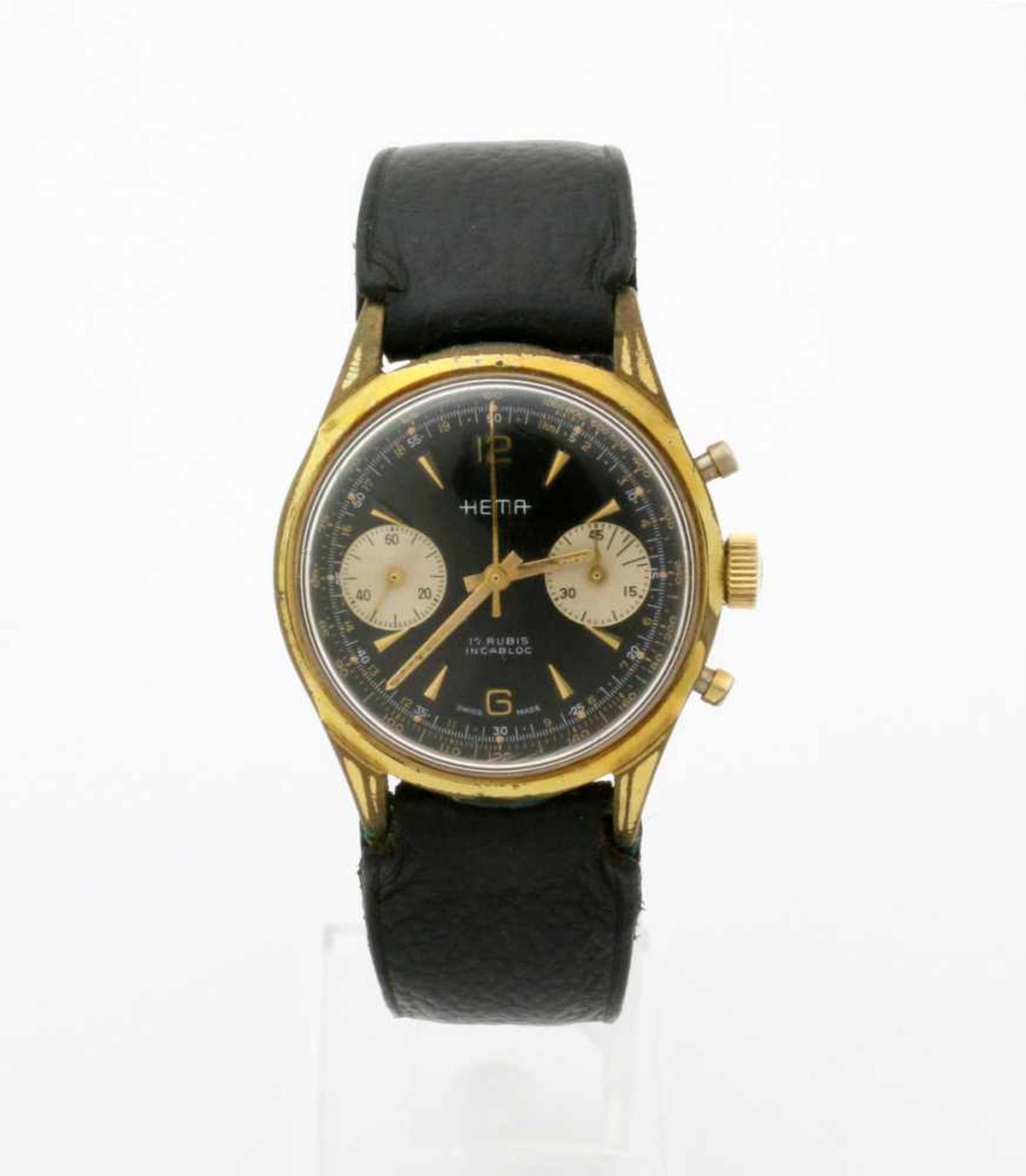 Armbanduhr HEMA Chronograph um 1960 Handaufzugswerk Valjoux 7733, vergoldetes Gehäuse (tw. - Bild 3 aus 7