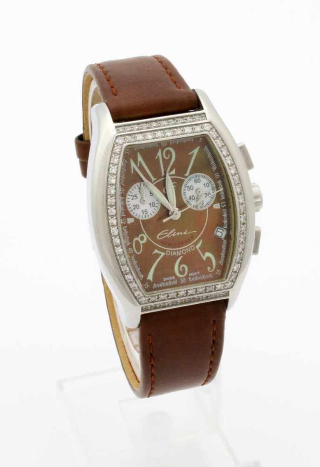 Armbanduhr Elini "New Yorker" - Chronograph mit Brillanten Quarzwerk, Edelstahlgehäuse, Maße: 38 x - Image 2 of 6