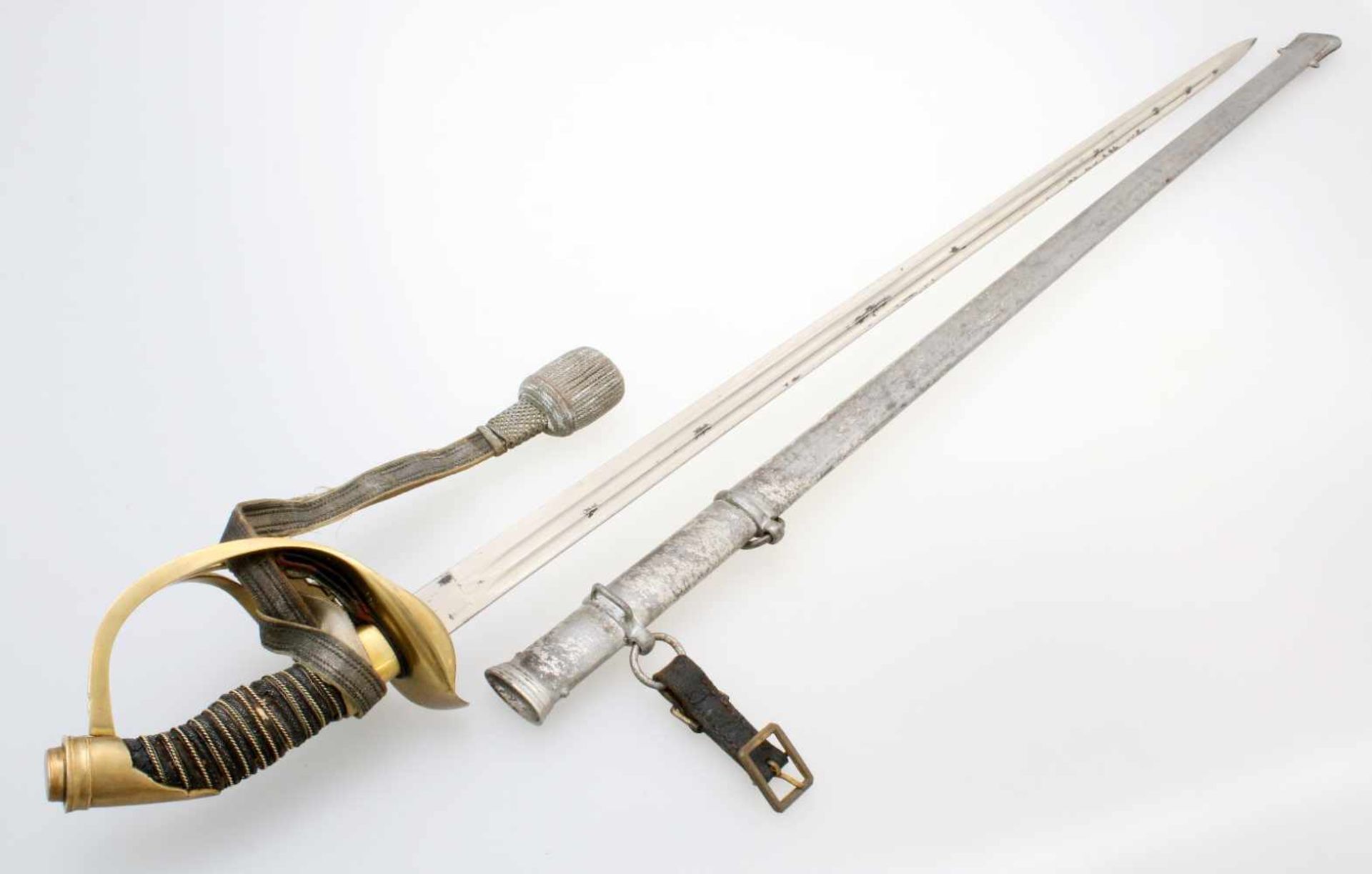 Preussen - JOD M1889 Vernickelte, zweifach gekehlte Rückenklinge, Messingbügelgefäß mit festem - Image 2 of 5