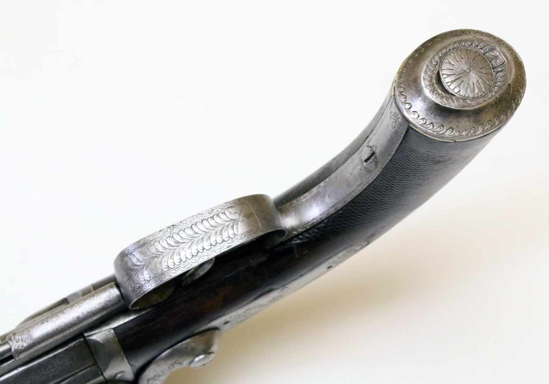 Doppelläufige Perkussionspistole - England um 1850 Cal. 14mm Perk., Zustand 2. Zwei übereinander - Bild 10 aus 15