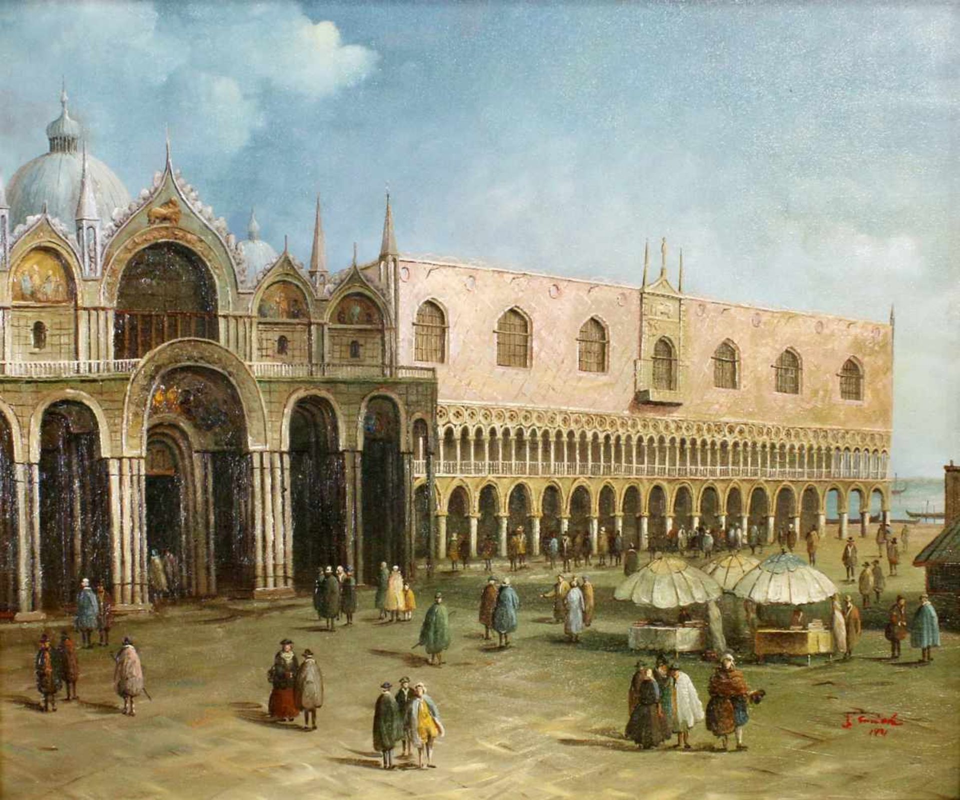 "Venezianischer Palast" - unleserlich signiert Öl auf Leinwand, feine detaillierte Malerei,