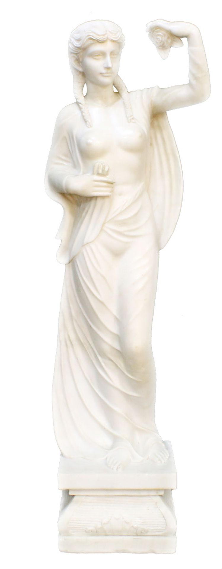 Große Marmorfigur - "Allegorie des Frühlings" Weiblicher Halbakt aus weißem Carrara Marmor. Blüte in