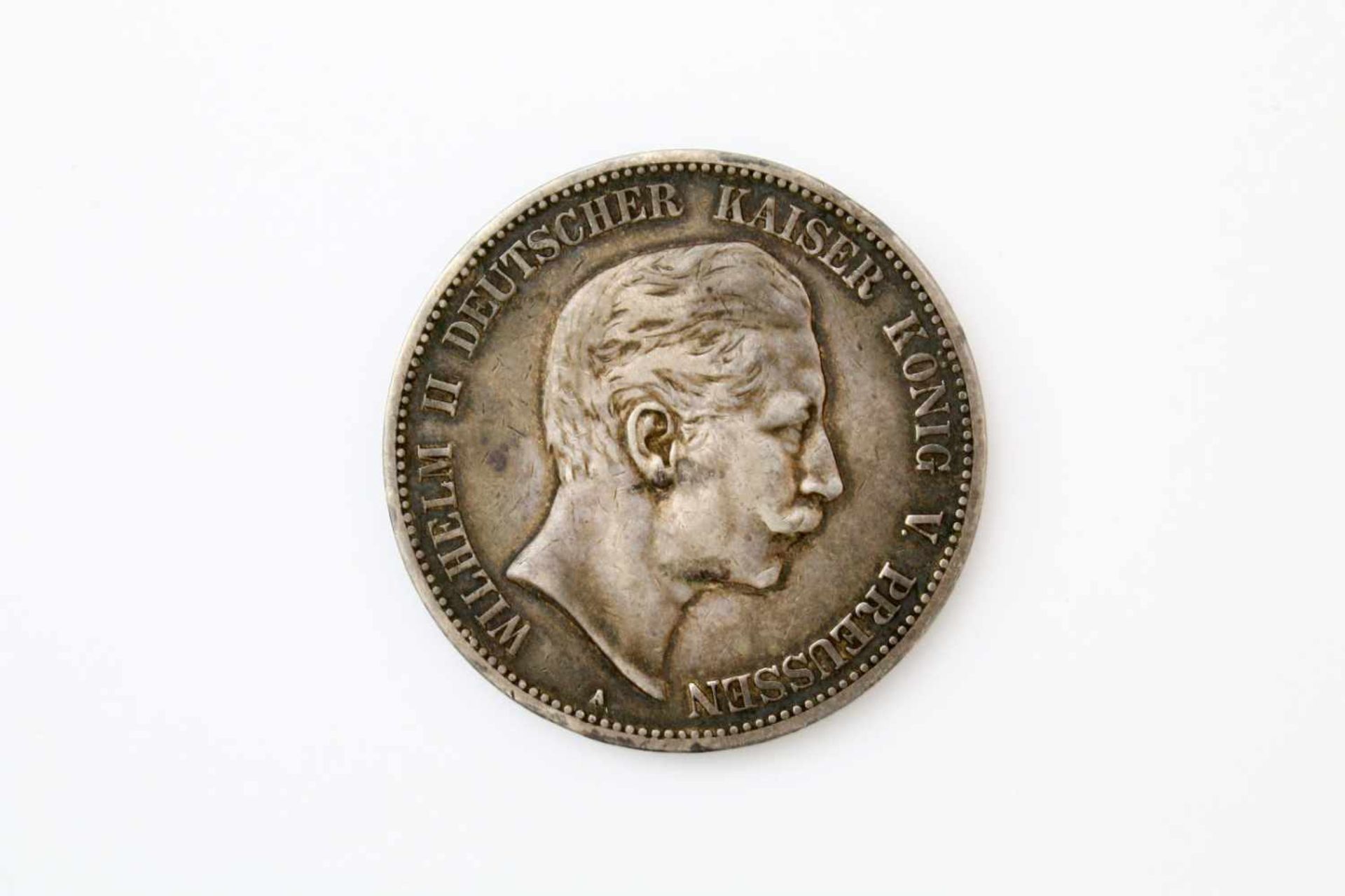 Silbermünze Wilhelm II. 5 Mark - Deutsches Reich Prägestätte "A", 1903, ss. Gewicht: 27,8 g.