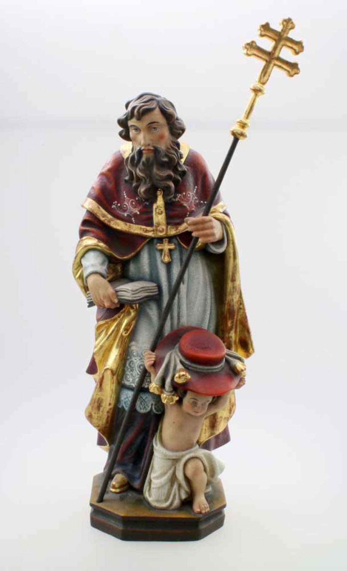 Große Holzfigur - Heiliger Josef Polychrom- und goldstaffiert. Heiliger Josef in der linken Hand