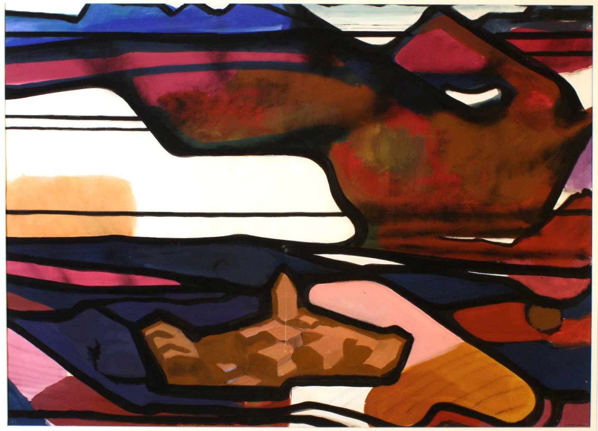 "Abstrakte Landschaft" - Horst de Marées (1896-1988) Tempera auf Karton, polychrome und