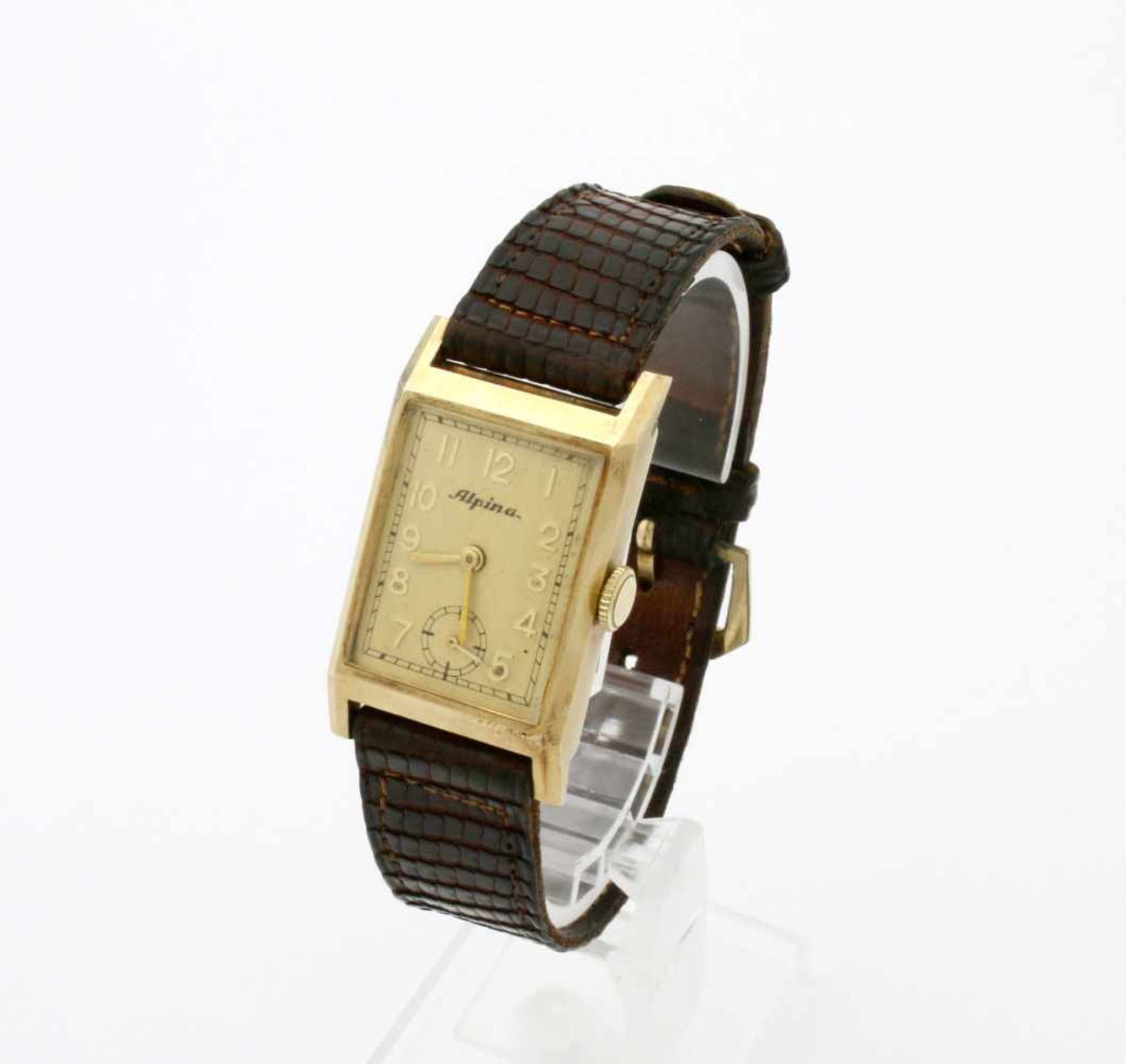 Armbanduhr Alpina Gelbgold um 1950/55 Handaufzugswerk Alpina (SN: 183338), Gehäuse GG 585, Maße: - Image 4 of 8