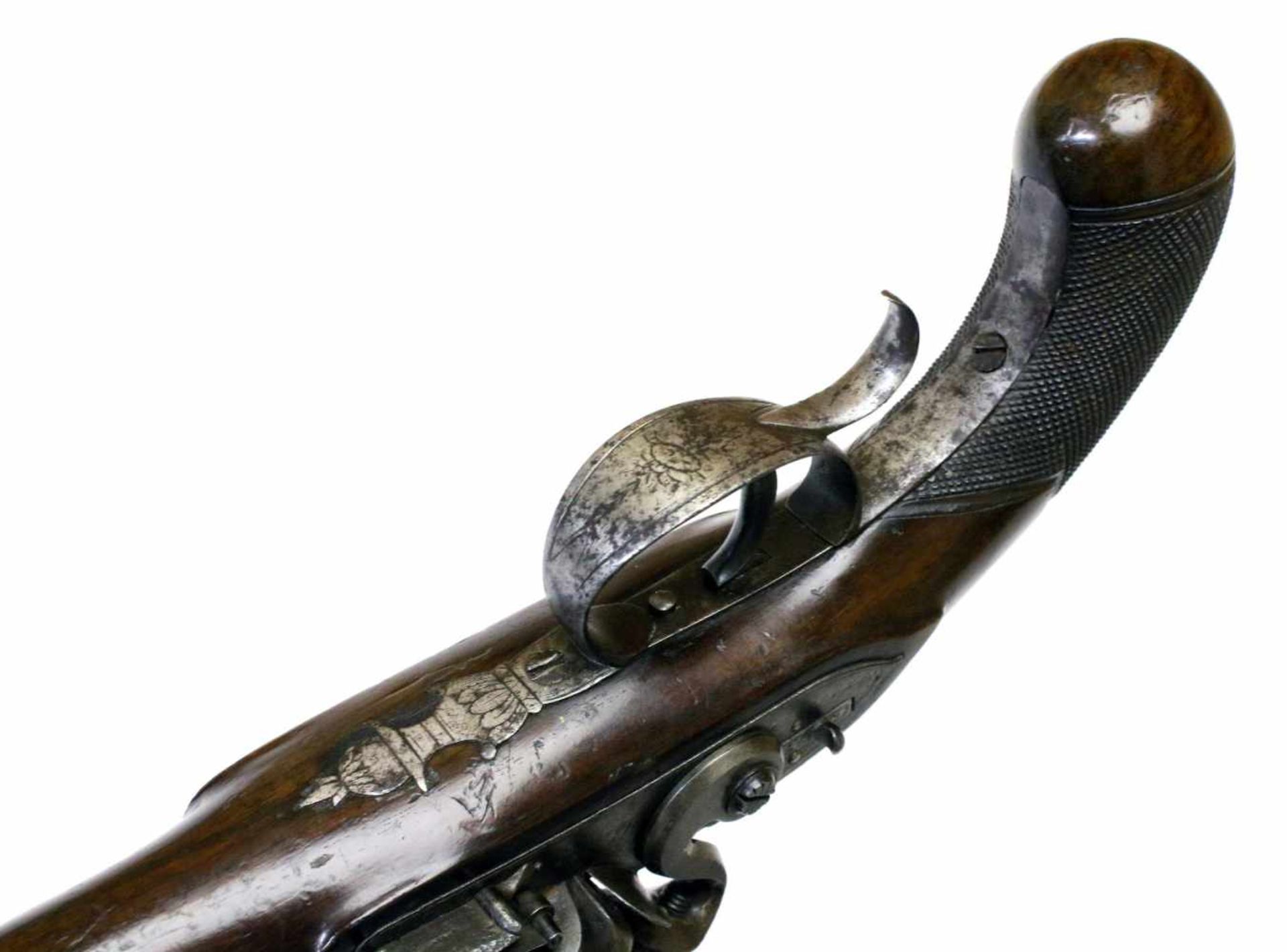 Steinschlosspistole-Scheibenpistole - Wheeler in London um 1800 Glatter, bräunierter Oktogonlauf - Bild 9 aus 9