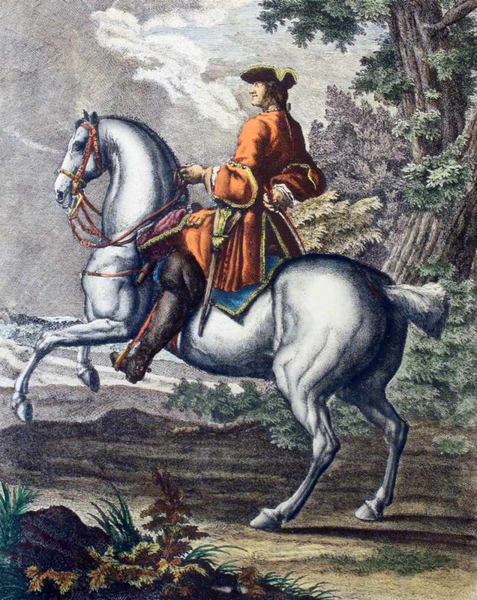 2 colorierte Kupferstiche - Johann Elias Ridinger (1698-1797) "Der Galopp gerad' aus" und "Die - Bild 5 aus 5