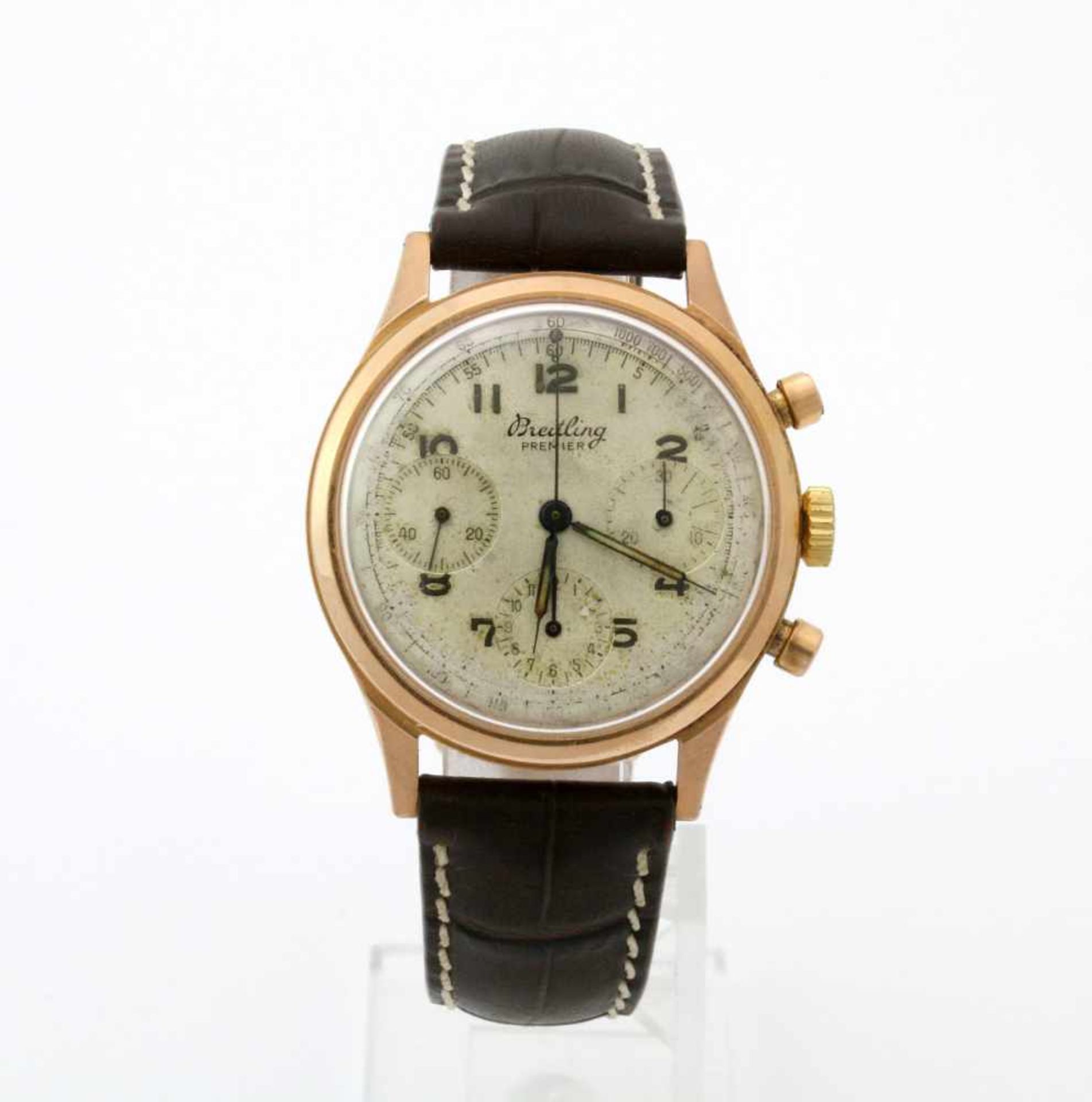 Armbanduhr Breitling Premier Chronograph um 1940 17-steiniges Handaufzugswerk, Gehäuse Roségold 750, - Bild 2 aus 7