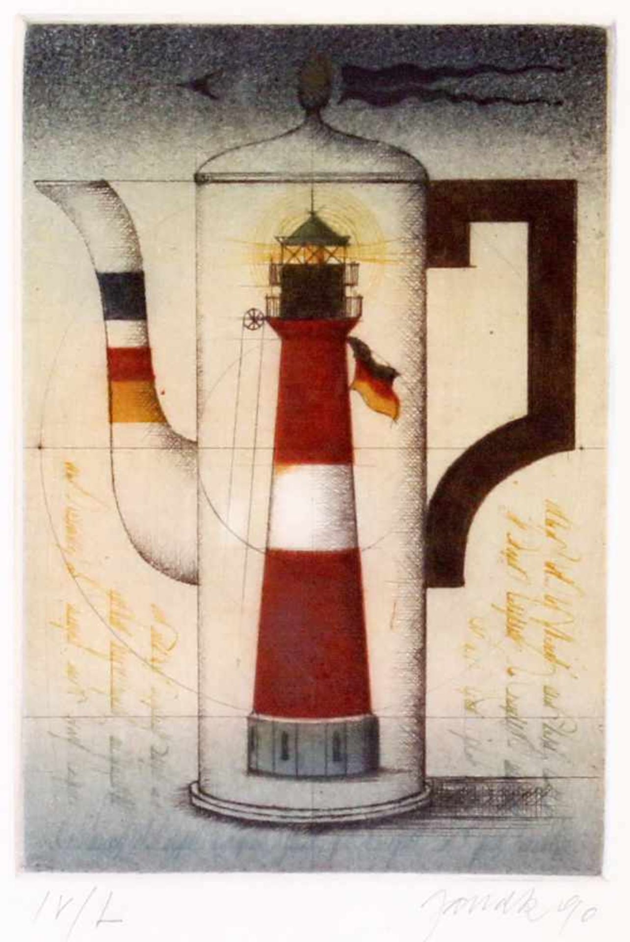 Farbradierung "Leuchtturm" - Alois Janak (*1924) Auf Papier, unten rechts signiert und datiert (19)