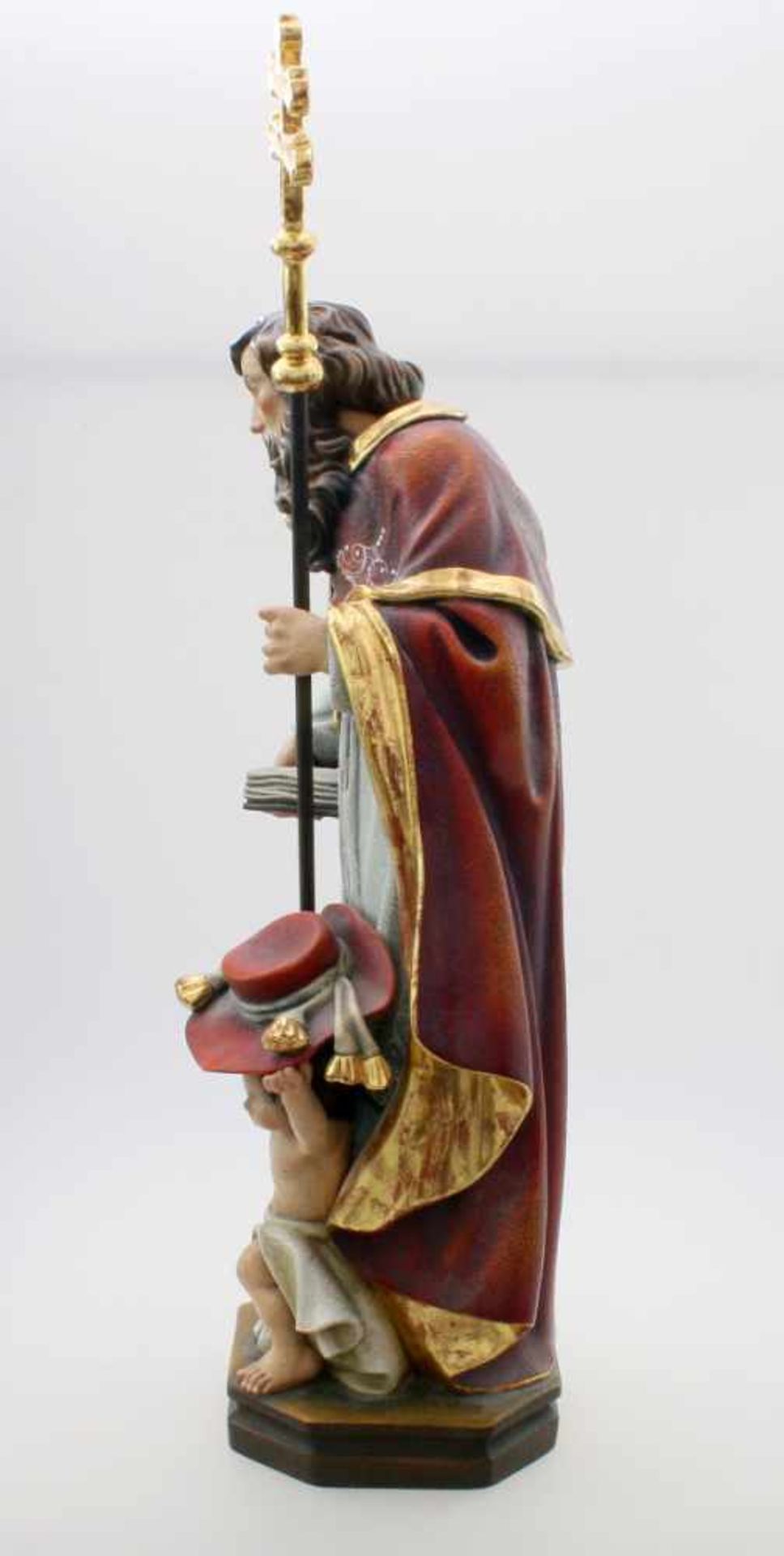 Große Holzfigur - Heiliger Josef Polychrom- und goldstaffiert. Heiliger Josef in der linken Hand - Bild 4 aus 4