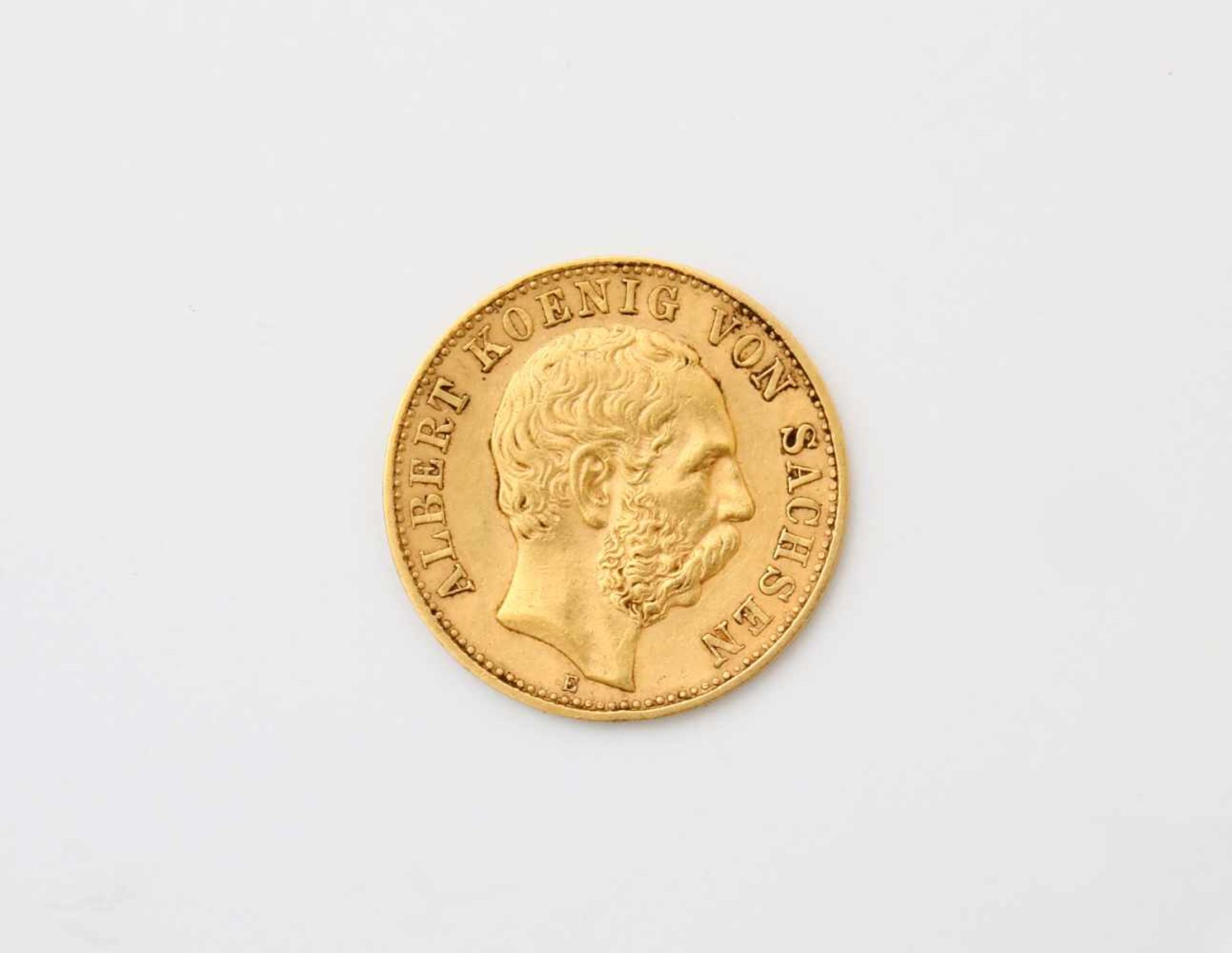 Goldmünze Albert 10 Mark - Sachsen GG 900, Prägestätte "E", 1900, ss. Gewicht: 3,9 g.