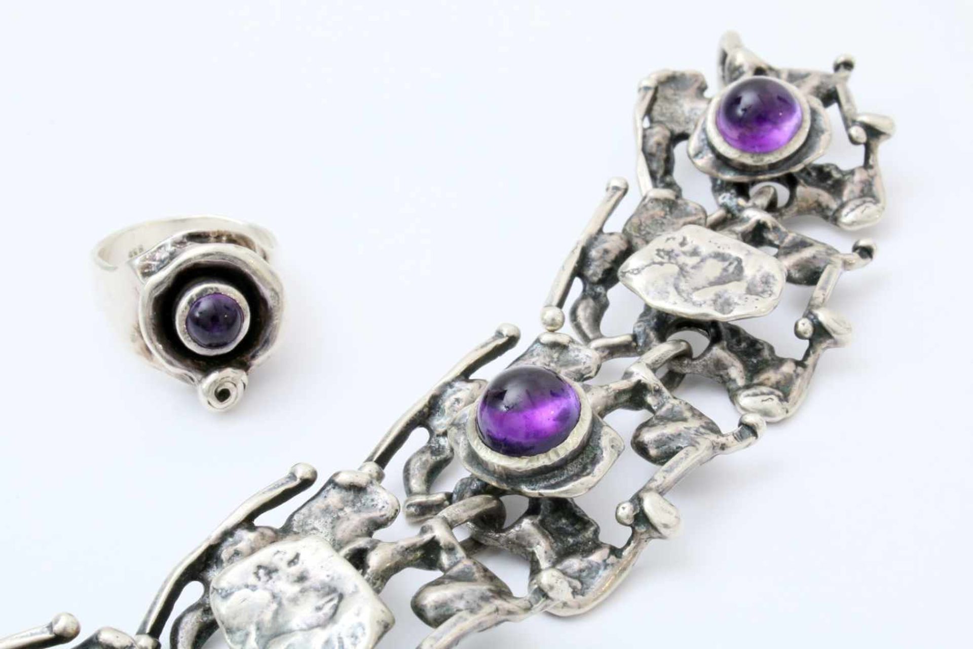 Designer Silberschmuckset mit Amethyst - 2-teilig Armkette bestehend aus 6 Gliedern, 3 davon mit - Bild 2 aus 5