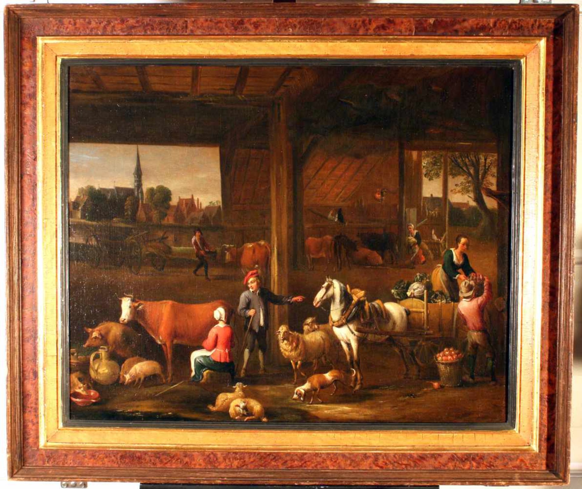 "Tiere in der Scheune" - Peter Angillis (1685 - 1734) Öl auf Leinwand, unsigniert - zugeschrieben, - Bild 2 aus 3