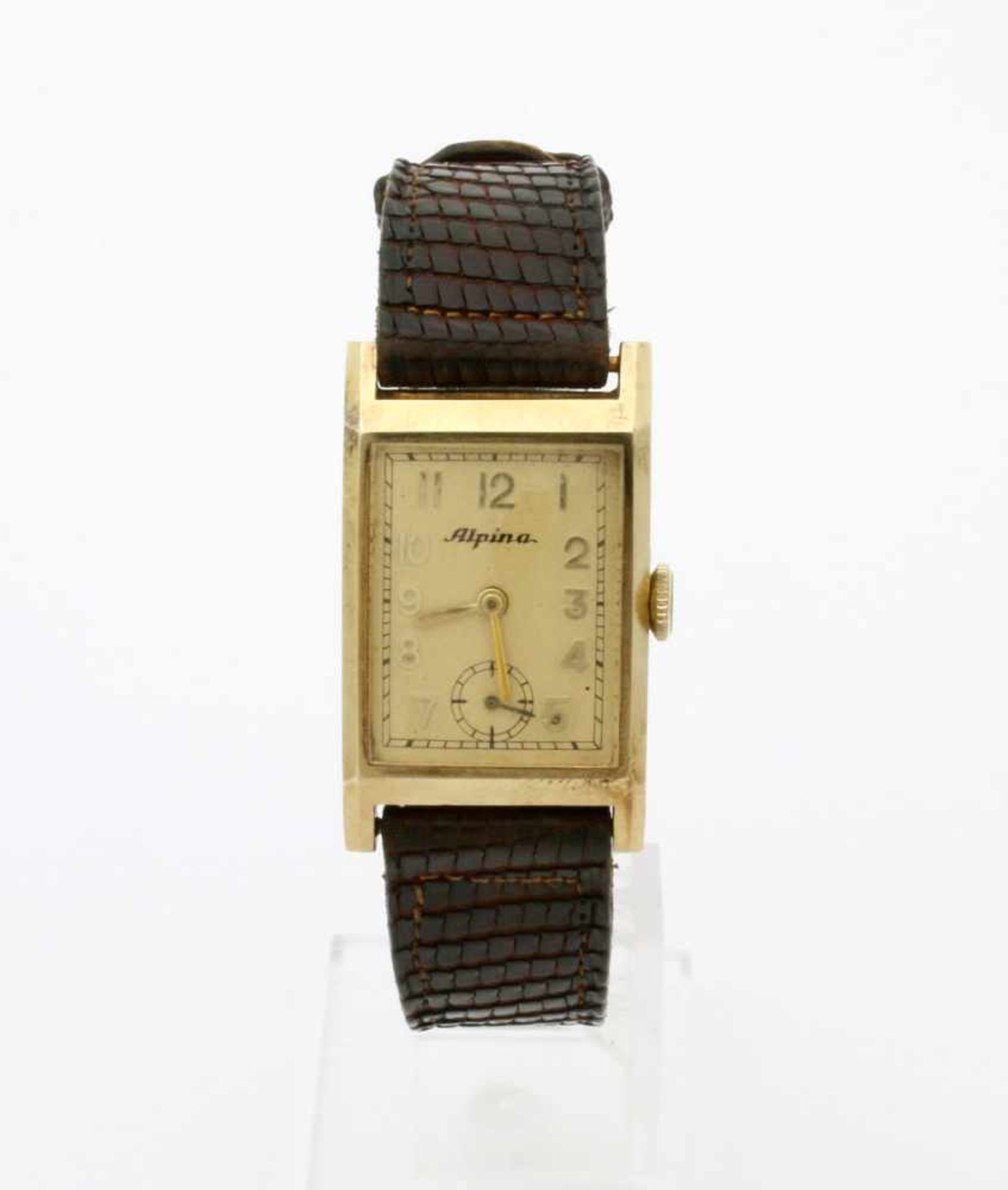 Armbanduhr Alpina Gelbgold um 1950/55 Handaufzugswerk Alpina (SN: 183338), Gehäuse GG 585, Maße: - Image 3 of 8