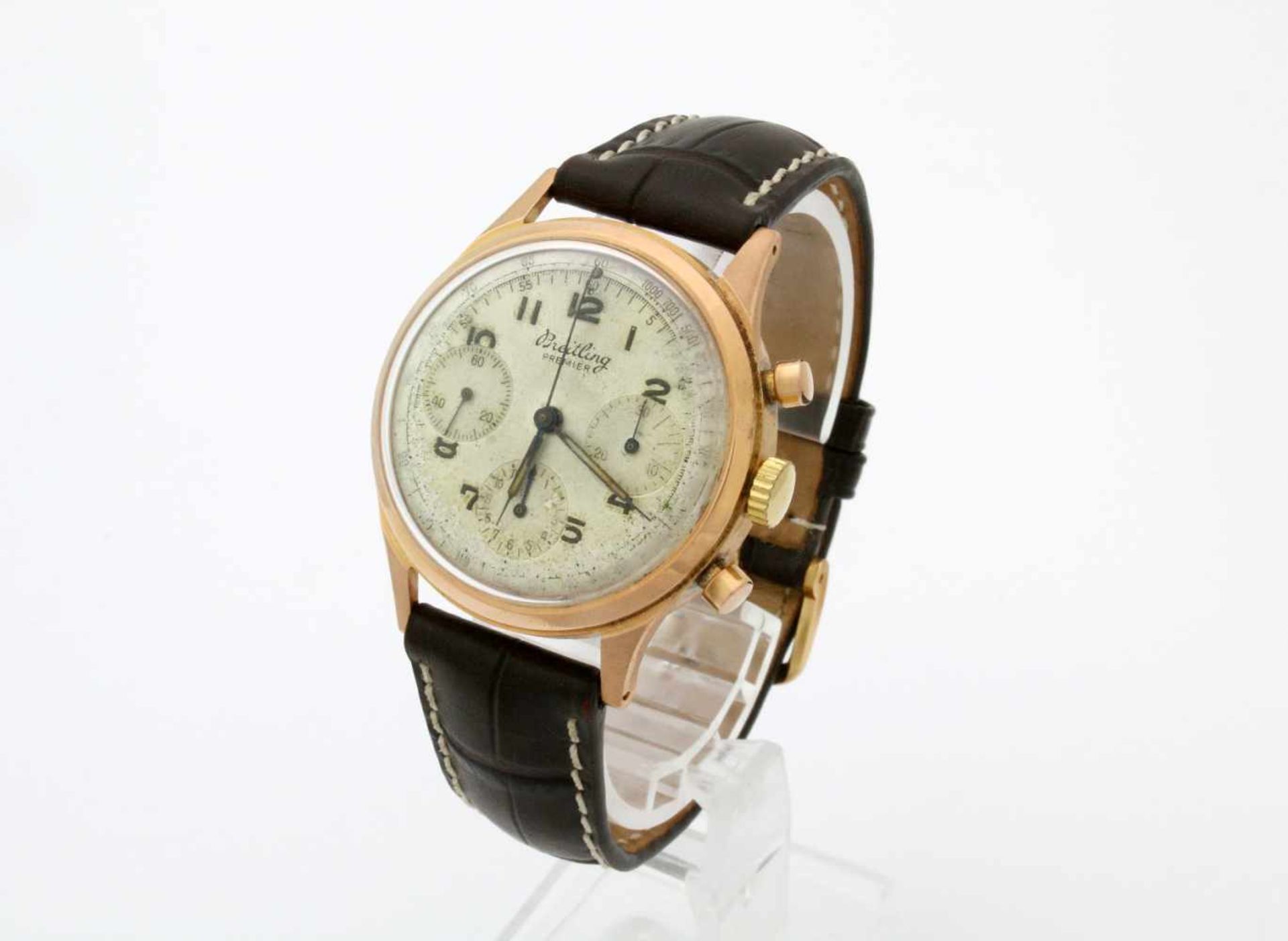 Armbanduhr Breitling Premier Chronograph um 1940 17-steiniges Handaufzugswerk, Gehäuse Roségold 750, - Bild 3 aus 7
