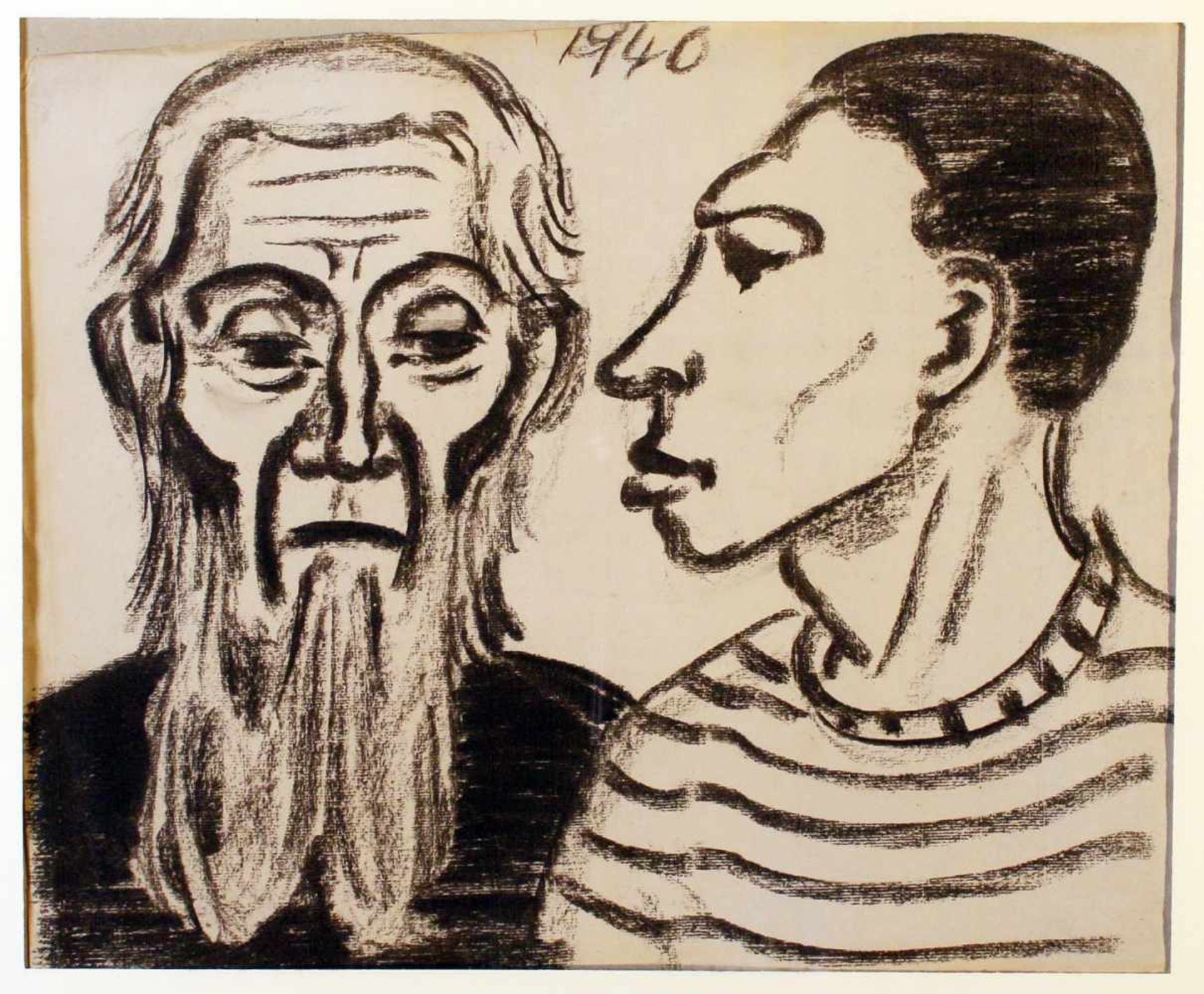 "Jugend und Alter" - Kurt Scheele (1905-1944) Kohlezeichnung auf Papier, oben mittig signiert und