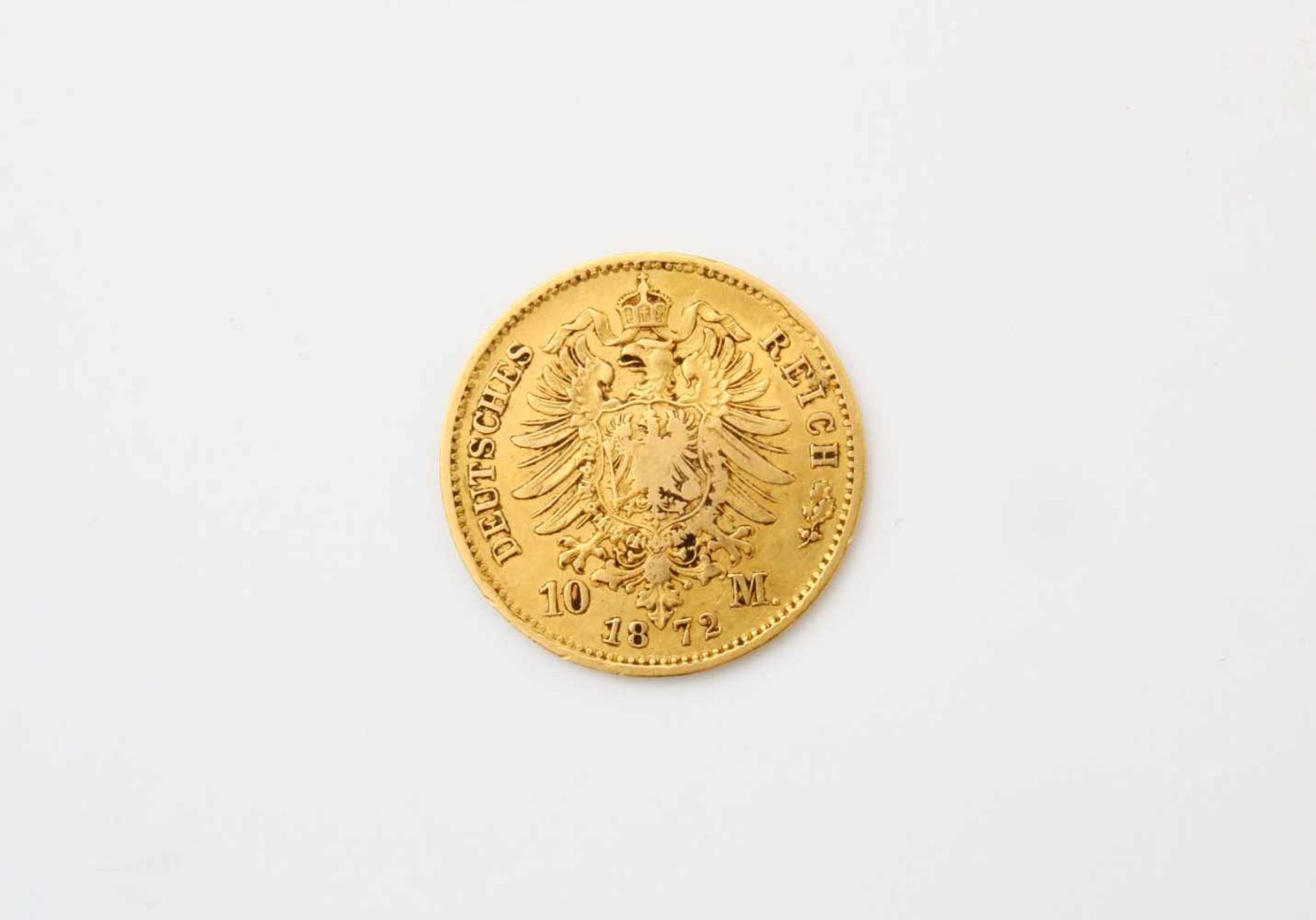 Goldmünze Wilhelm I. 10 Mark - Deutsches Reich GG 900, Prägestätte "B", 1872, ss. Gewicht: 3,9 g. - Image 2 of 2