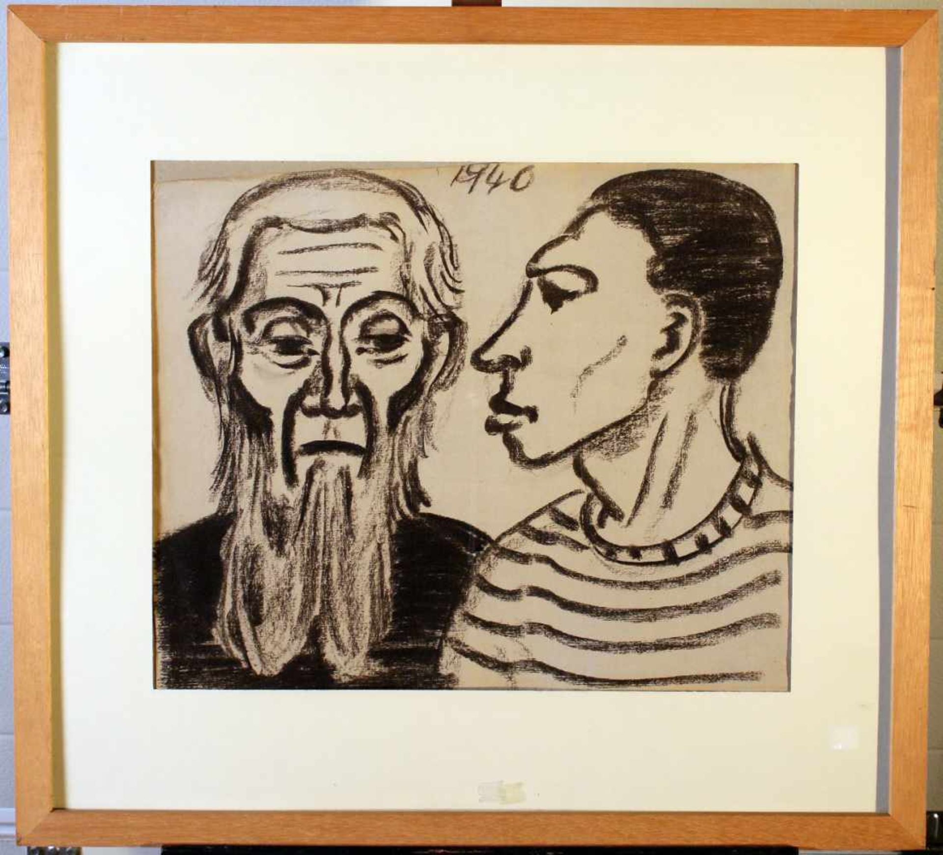 "Jugend und Alter" - Kurt Scheele (1905-1944) Kohlezeichnung auf Papier, oben mittig signiert und - Bild 2 aus 2