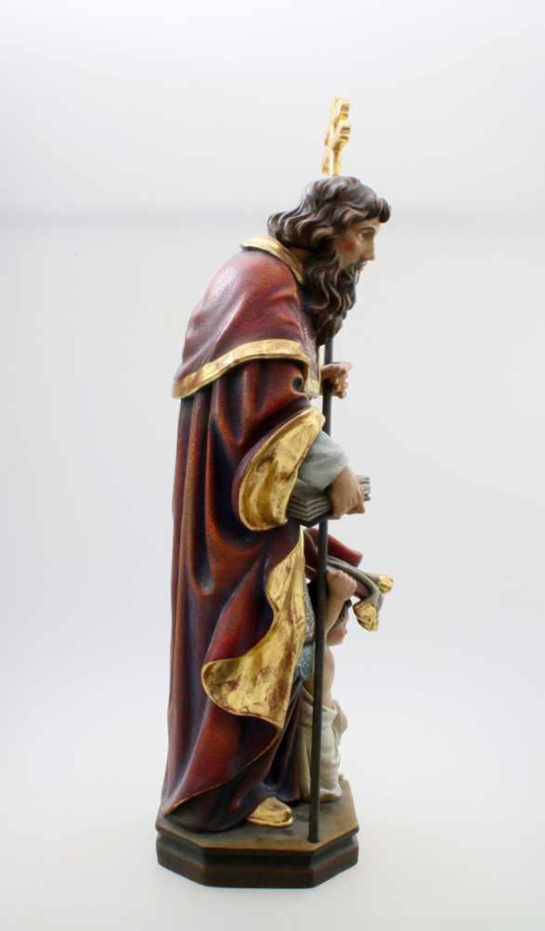 Große Holzfigur - Heiliger Josef Polychrom- und goldstaffiert. Heiliger Josef in der linken Hand - Bild 2 aus 4