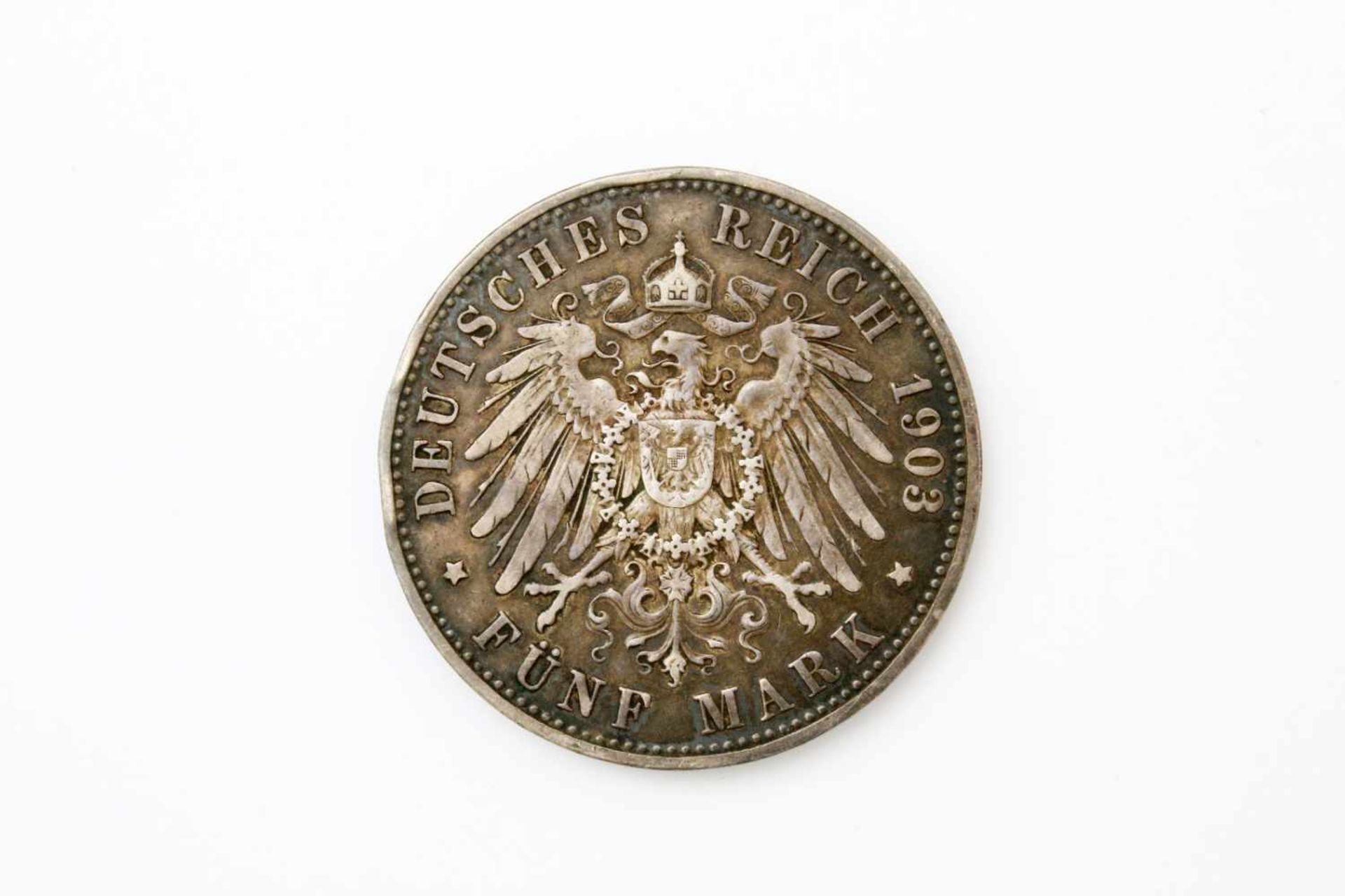 Silbermünze Wilhelm II. 5 Mark - Deutsches Reich Prägestätte "A", 1903, ss. Gewicht: 27,8 g. - Bild 2 aus 2