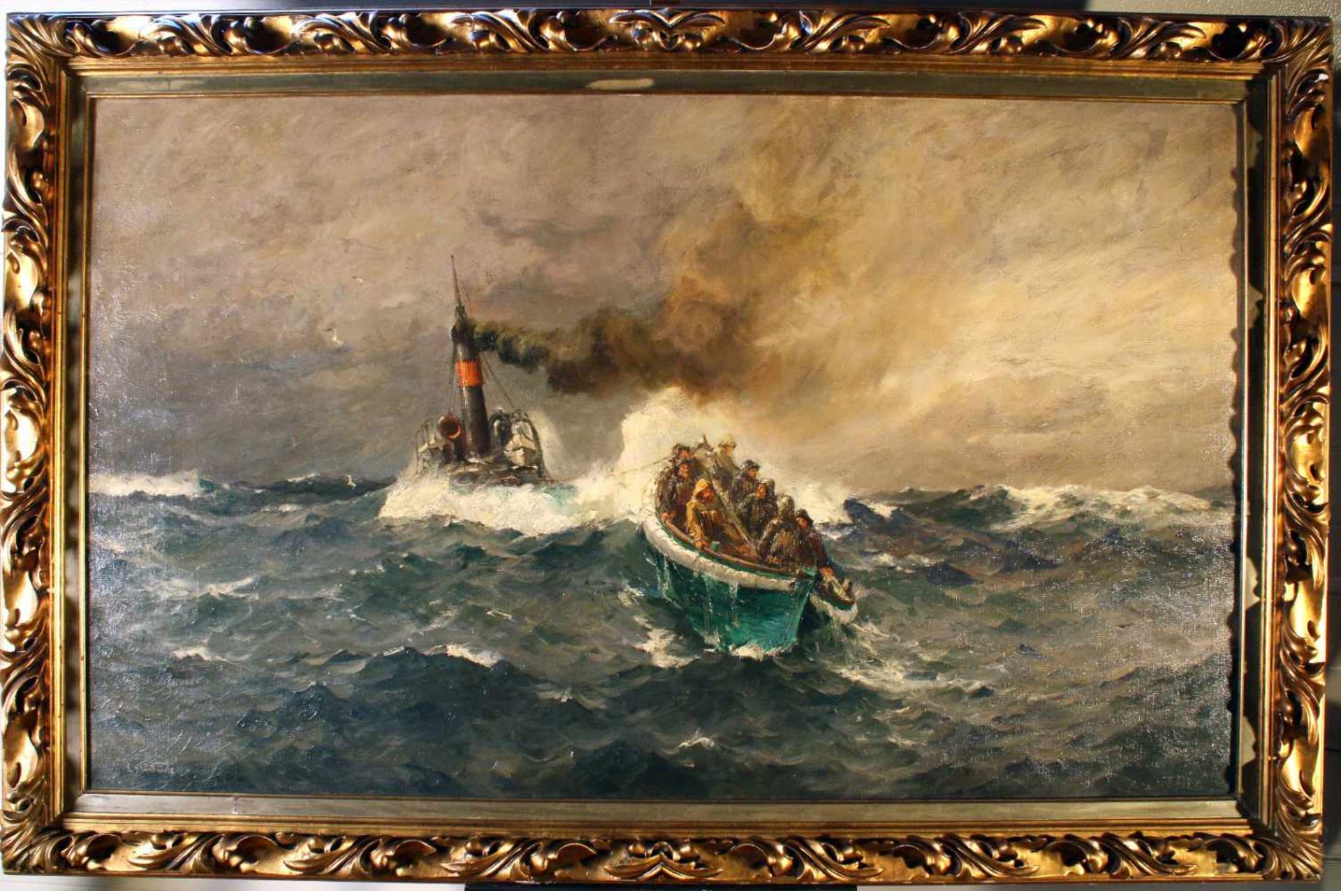"Seenotrettung" - Leonhard Sandrock (1867-1945) Öl auf Leinwand, unten links signiert. - Image 2 of 4
