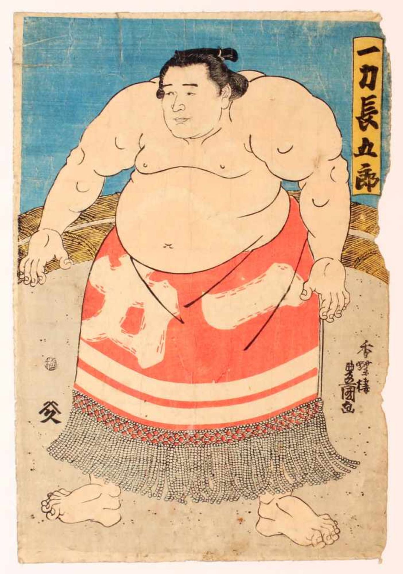 Japanischer Holzschnitt - Utagawa Kunisada (1786 - 1865) Farbholzschnitt auf Papier, Sumo-Ringer,