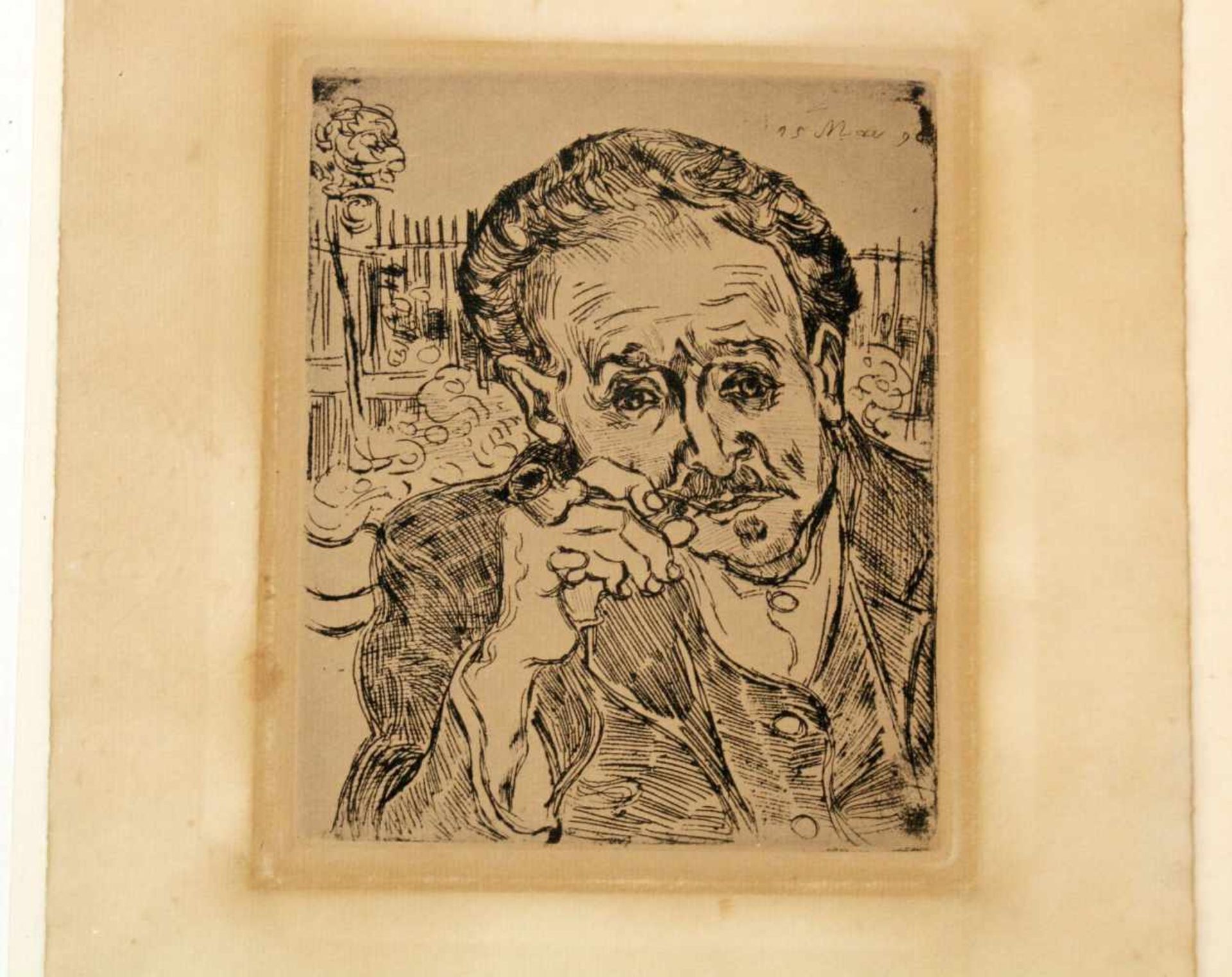 Radierung "Dr. Gachet" - van Gogh (1853-1890) Berühmtes Motiv seines Leibarztes, oben rechts datiert - Bild 4 aus 7