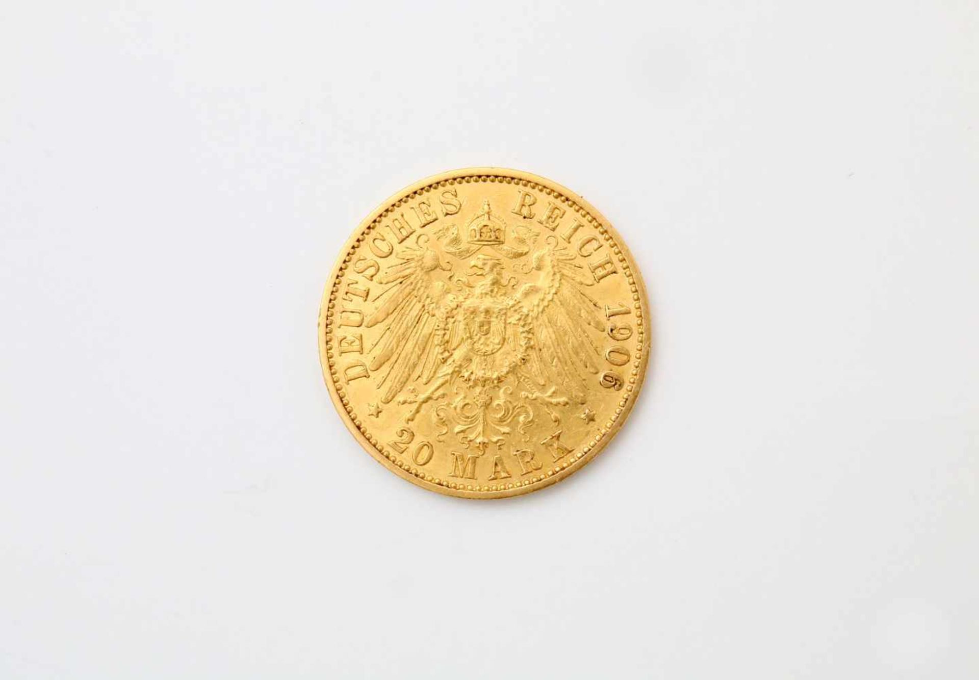 Goldmünze Wilhelm II. 20 Mark - Deutsches Reich GG 900, Prägestätte "A", 1906, ss. Gewicht: 8 g. - Bild 2 aus 2