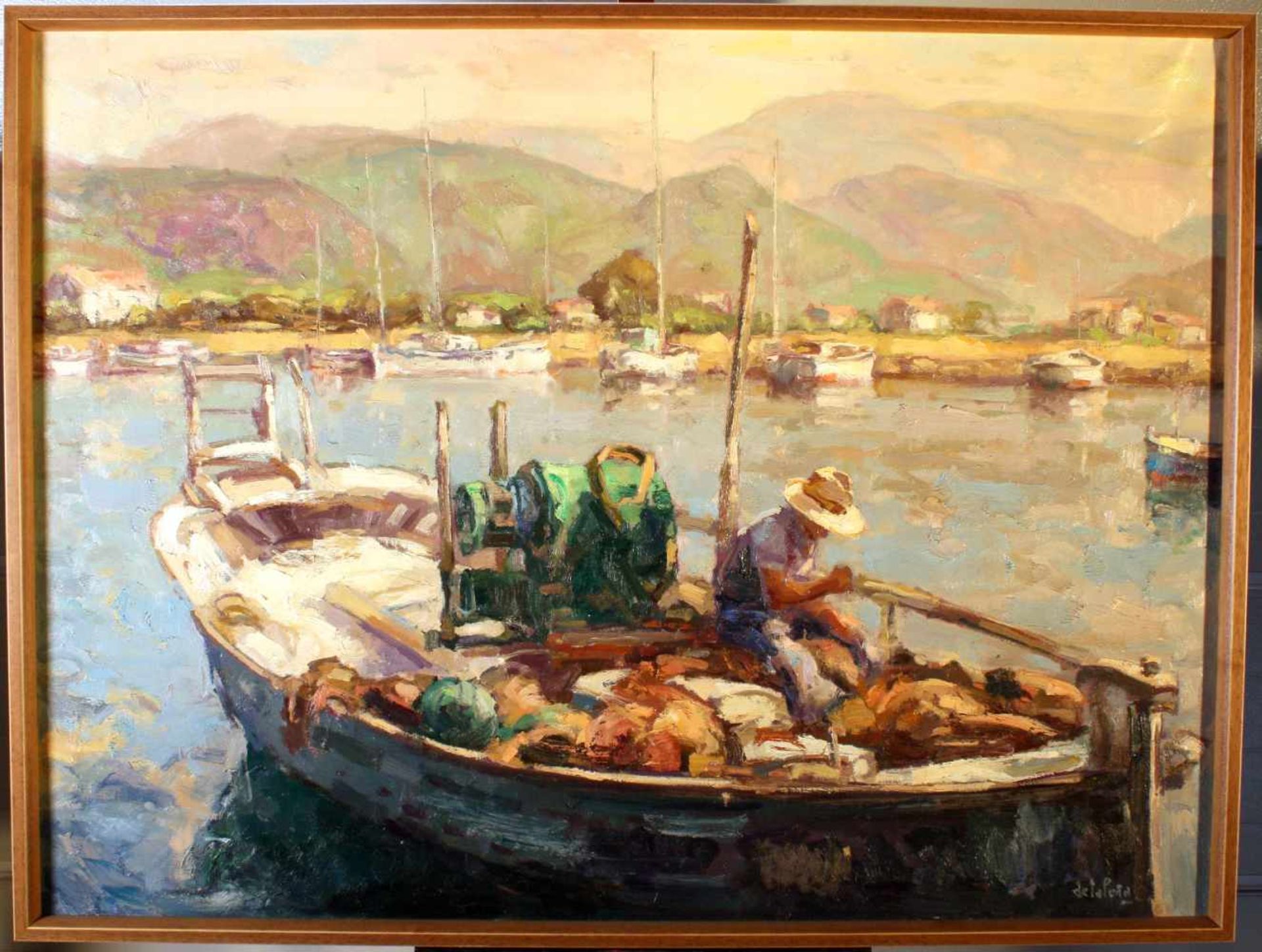 "Fischerboot im Hafen" - Antonio de la Pena (*1938) Öl auf Leinwand, unten rechts signiert, - Bild 2 aus 3