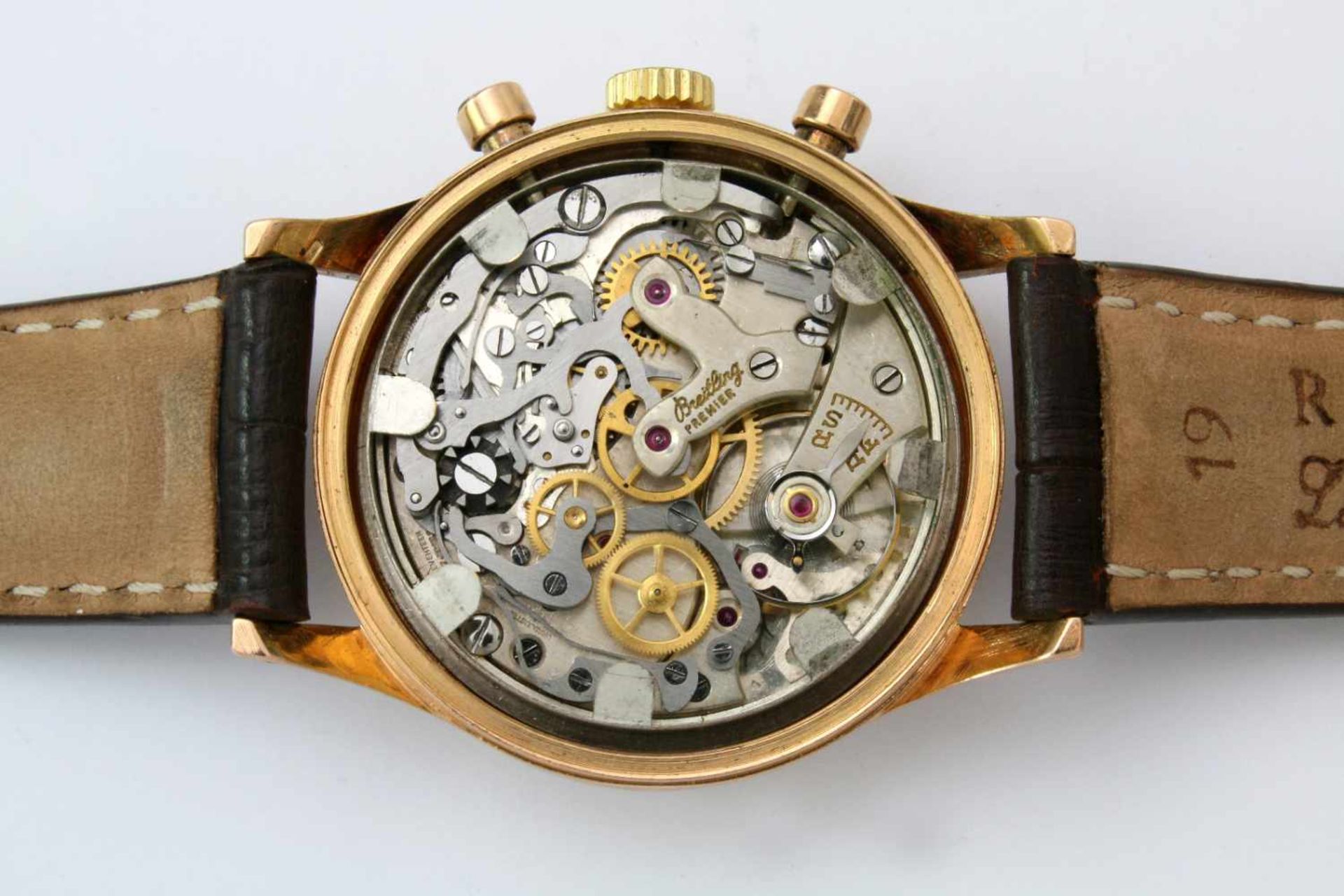 Armbanduhr Breitling Premier Chronograph um 1940 17-steiniges Handaufzugswerk, Gehäuse Roségold 750, - Bild 6 aus 7