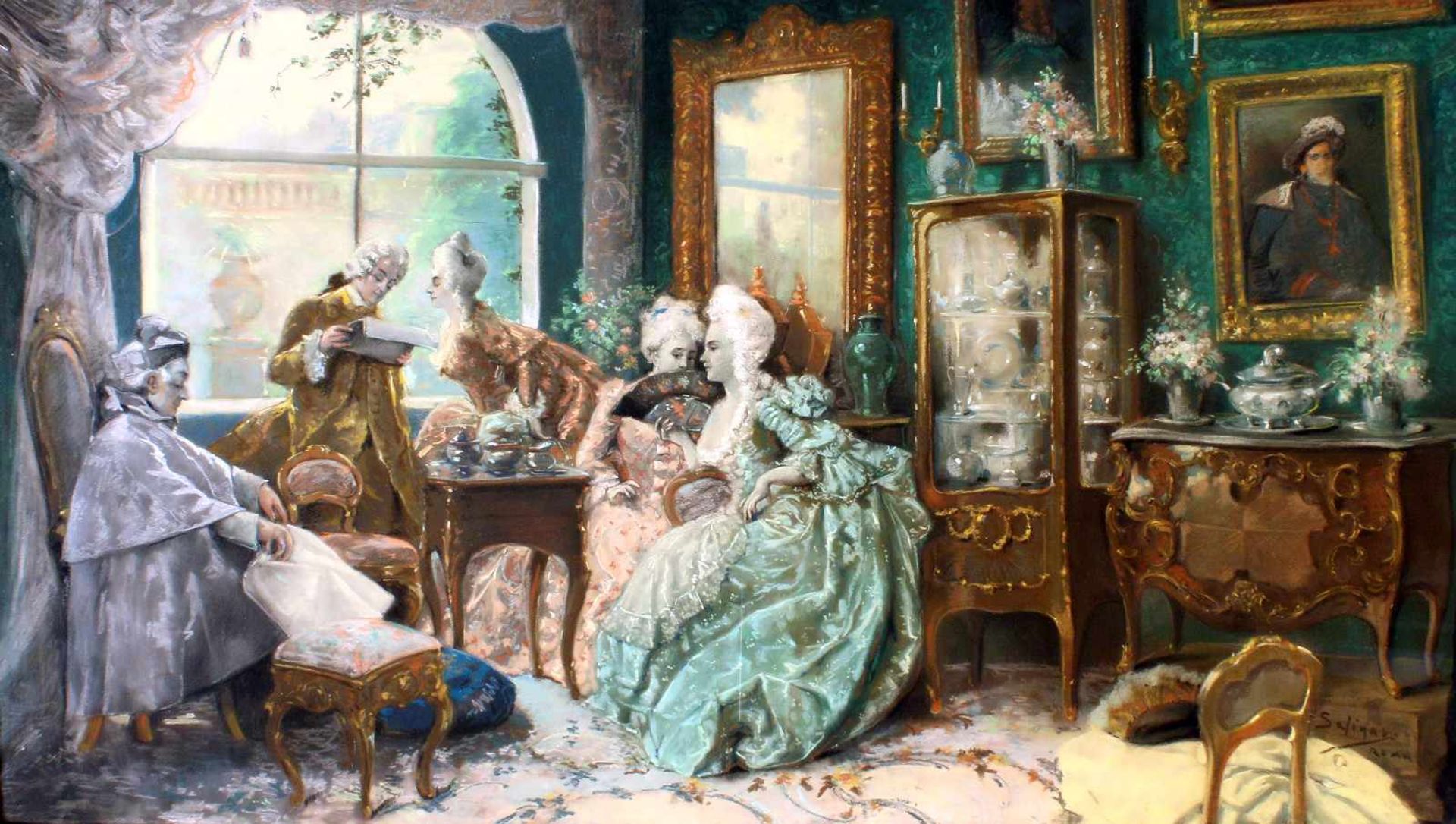 "Rokokoszene im Salon" - Juan Pablo Salinas y Teruel (1871-1946) Pastellfarben auf Papier,