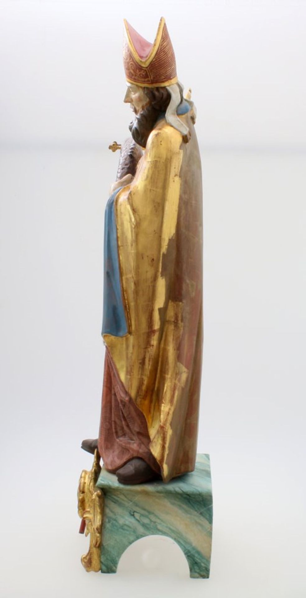 Große Holzfigur - Heiliger Benno Polychrom- und goldstaffiert. St. Benno - Bischof Benno zu Meißen - - Bild 4 aus 4