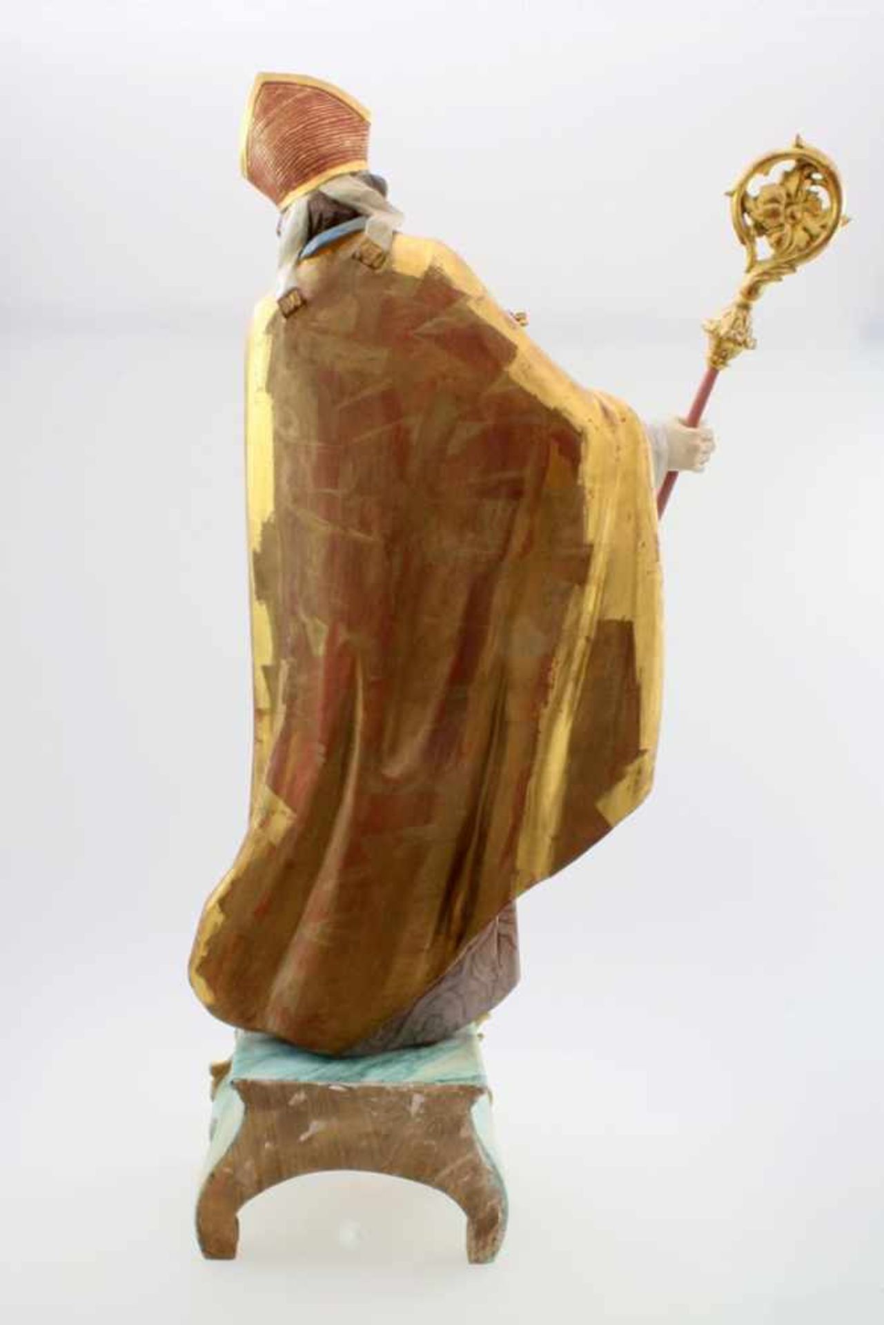 Große Holzfigur - Heiliger Benno Polychrom- und goldstaffiert. St. Benno - Bischof Benno zu Meißen - - Bild 3 aus 4