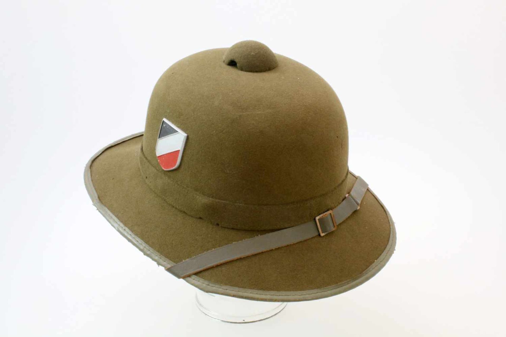 2. Weltkrieg - Tropenhelm für Heeresangehörige 2. Modell aus olivbraunem Filz, olivgrüne - Bild 3 aus 5