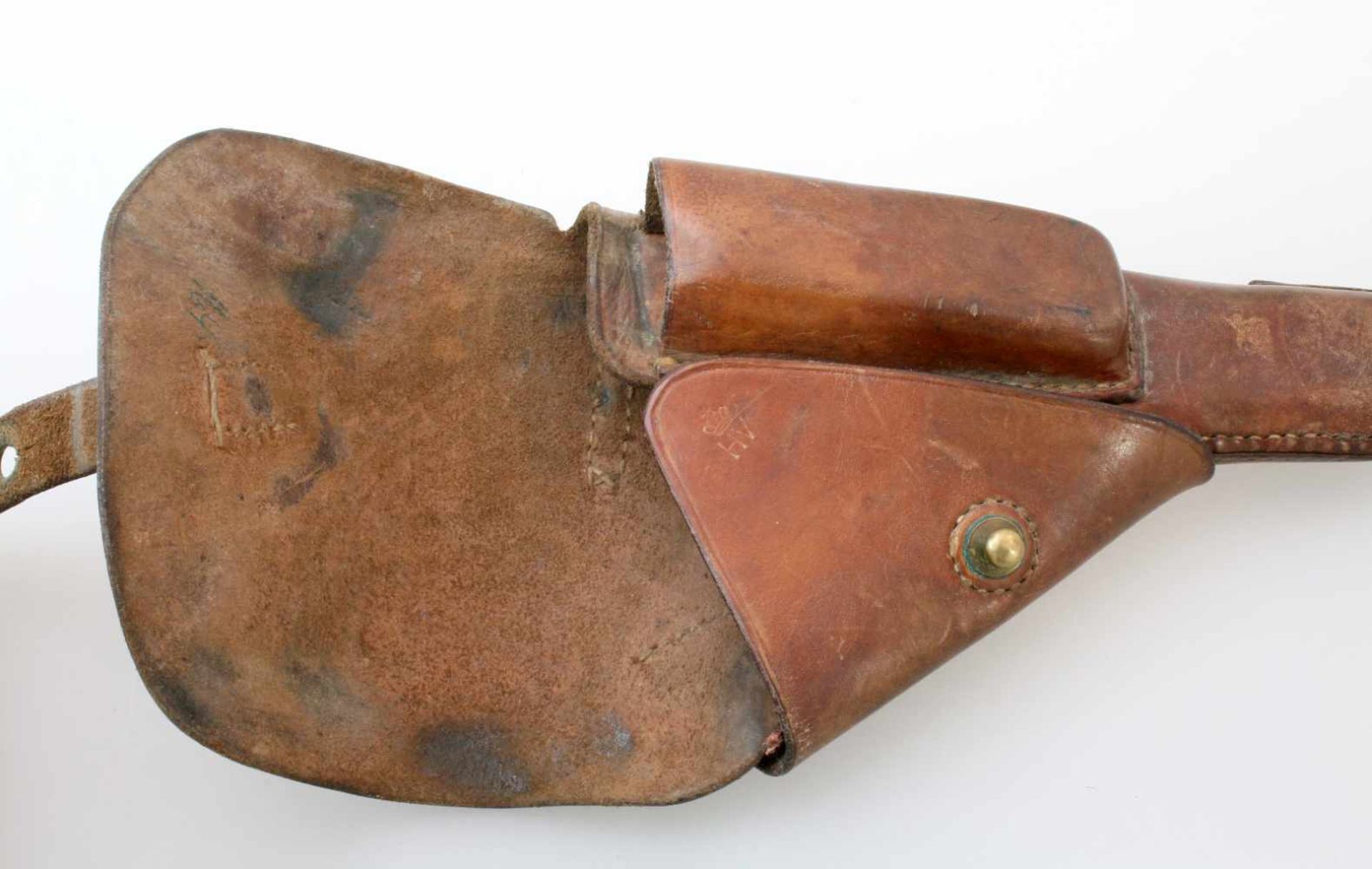 Dänemark - Pistolentasche zur Pistole FN HP Mod. 1946 Tasche aus mittelbraunem Leder mit Magazinfach - Bild 3 aus 4