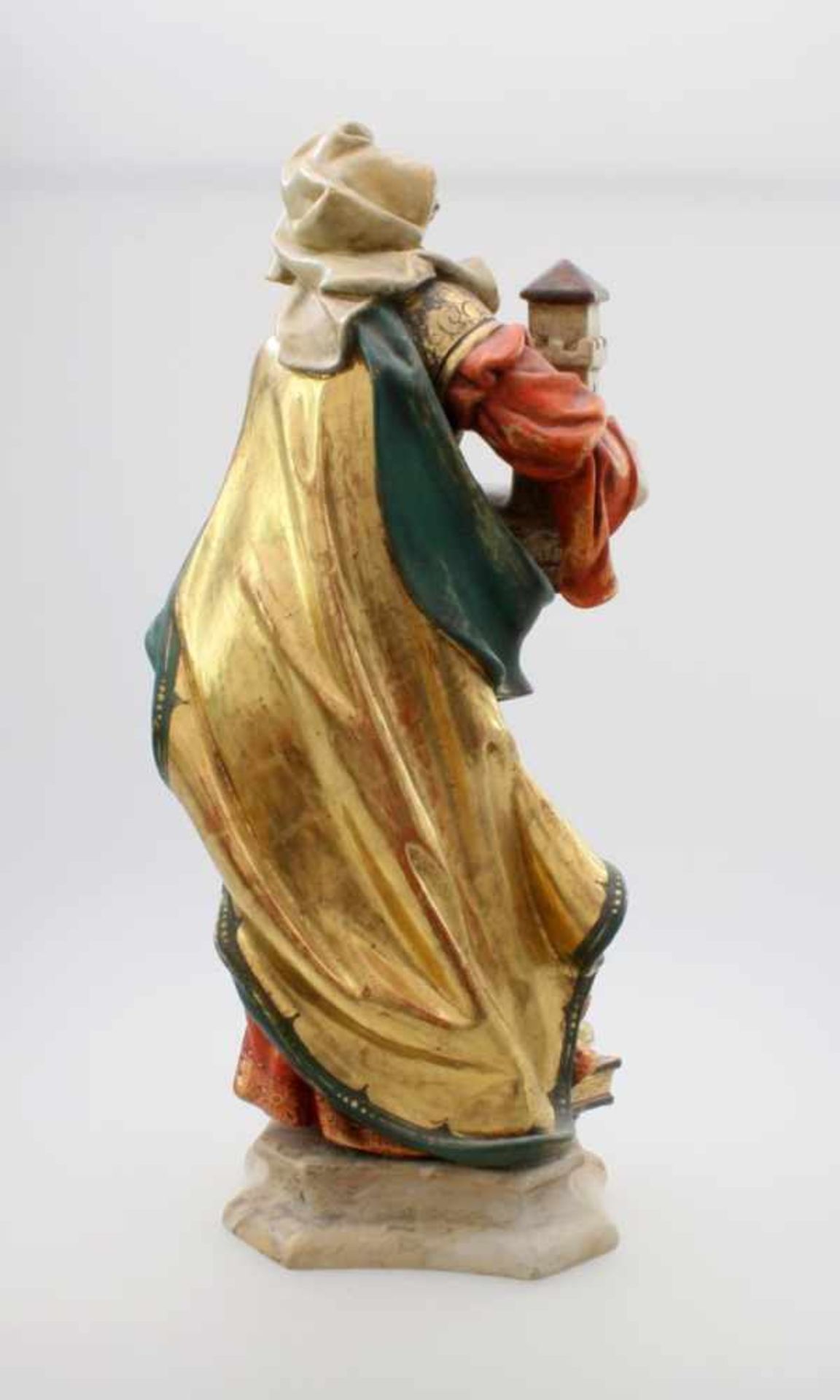 Große Holzfigur - Heilige Barbara von Nikomedien Polychrom- und goldstaffiert. Heilige Barbara mit - Bild 3 aus 4