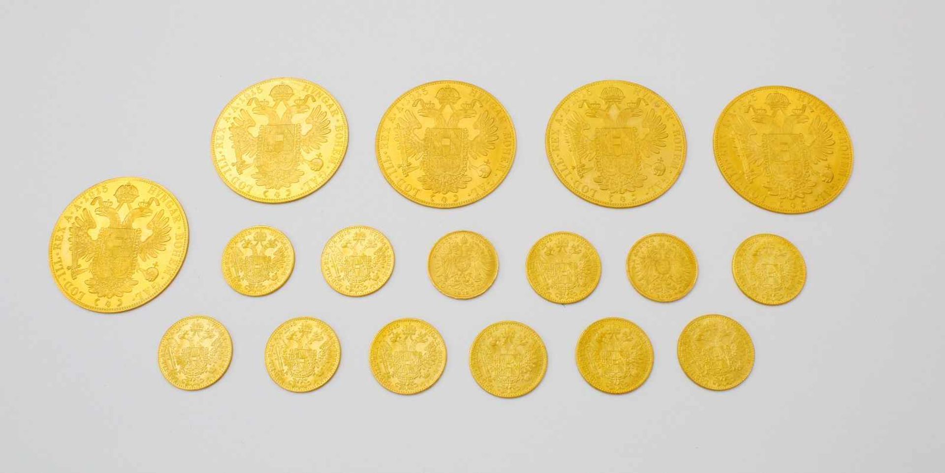 17 Goldmünzen - Österreich / Ungarn - 4 Dukaten und 1 Dukaten5 Goldmünzen 4 Dukaten, 900er, je 13,96 - Bild 2 aus 4