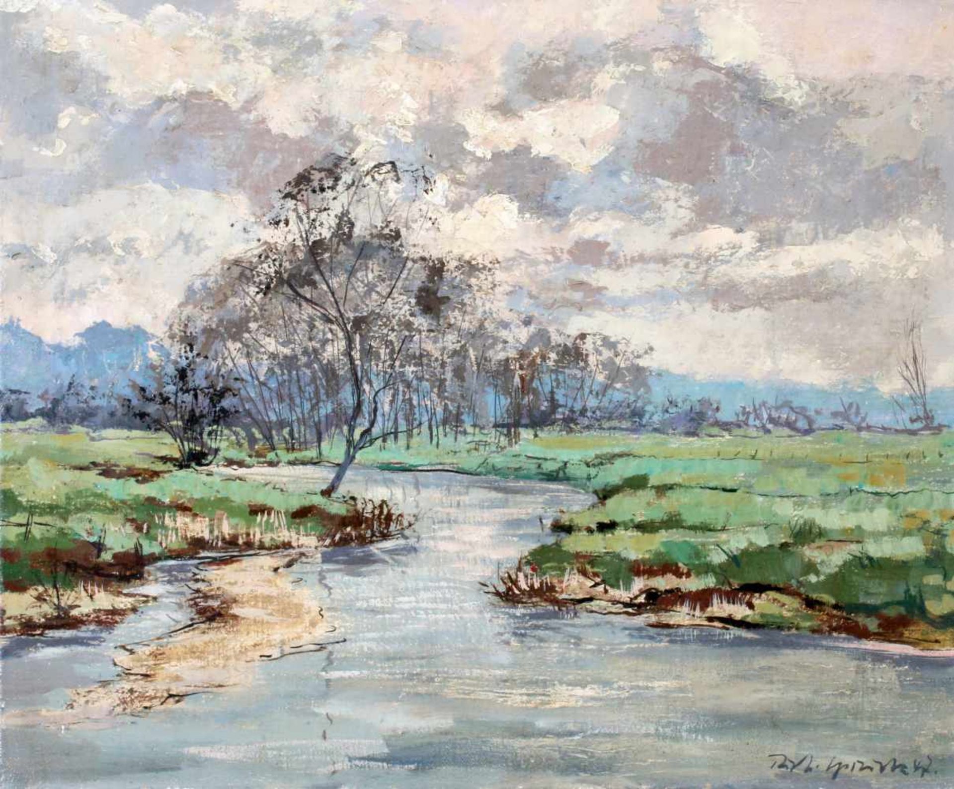 Landschaftsmalerei und Portait - Richard Sprick (1901-1968)1.) Flußlandschaft, Öl auf Leinwand, - Bild 3 aus 4